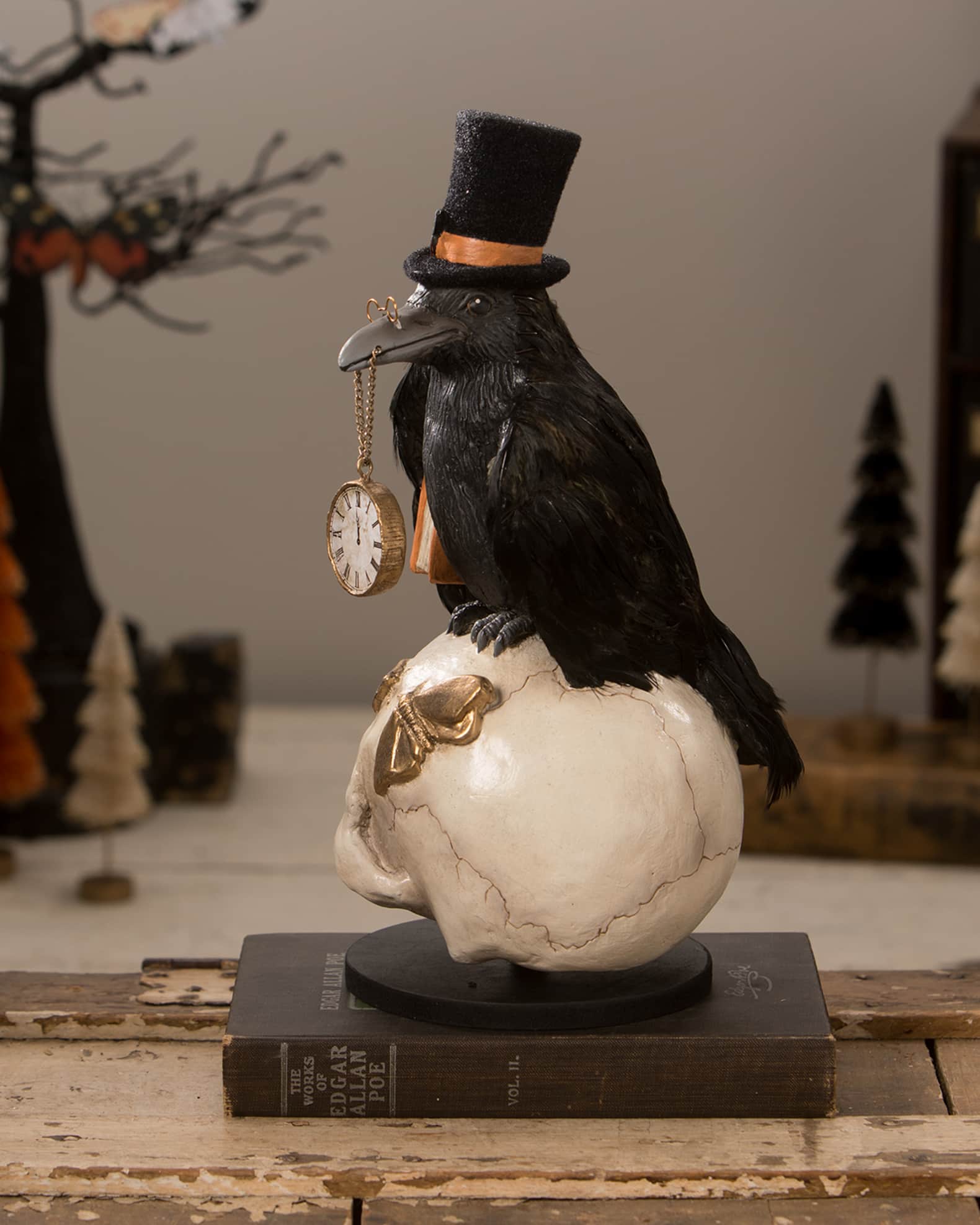 Bethany Lowe Midnight Crow on Skull Halloween Decoration Neiman Marcus