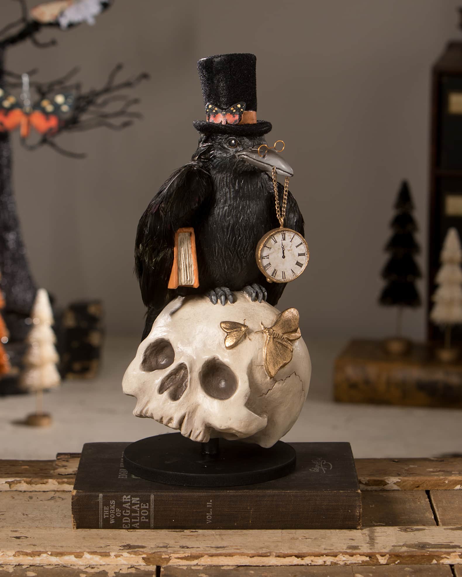 Bethany Lowe Midnight Crow on Skull Halloween Decoration Neiman Marcus