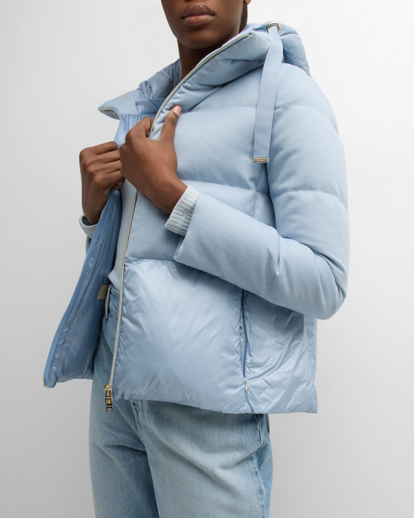 Herno Cashmere and Nylon Mixed Media Puffer Jacket Neiman Marcus