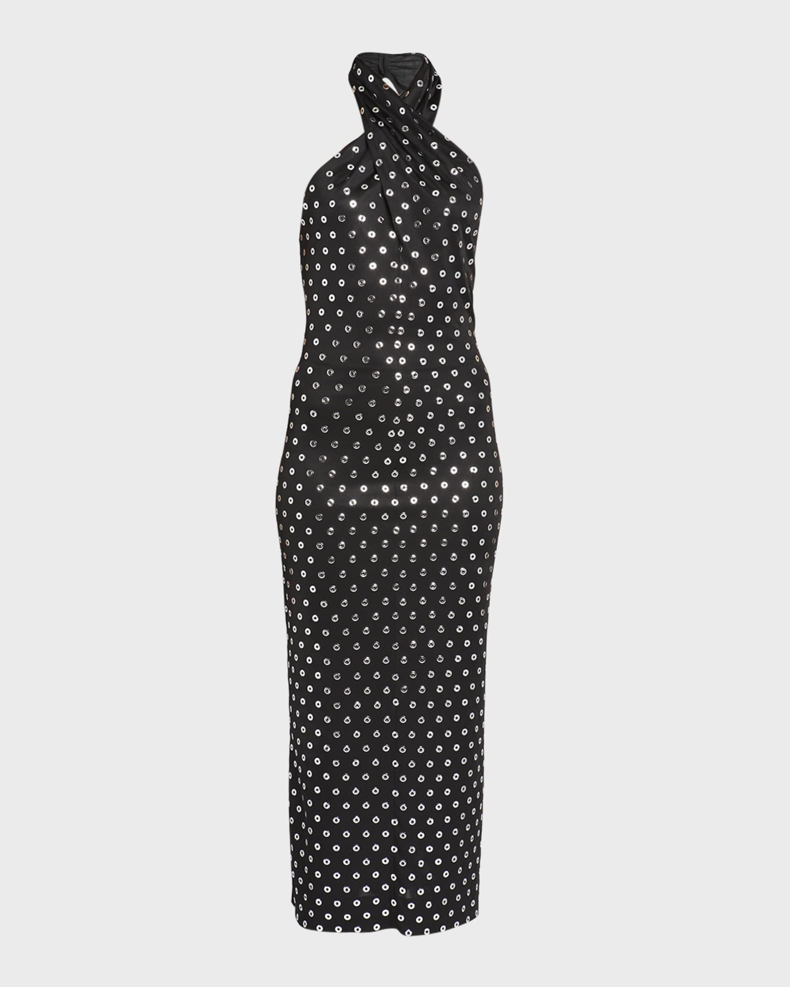 ALAIA Grommet Eyelet Crossover Halter Maxi Dress Neiman Marcus