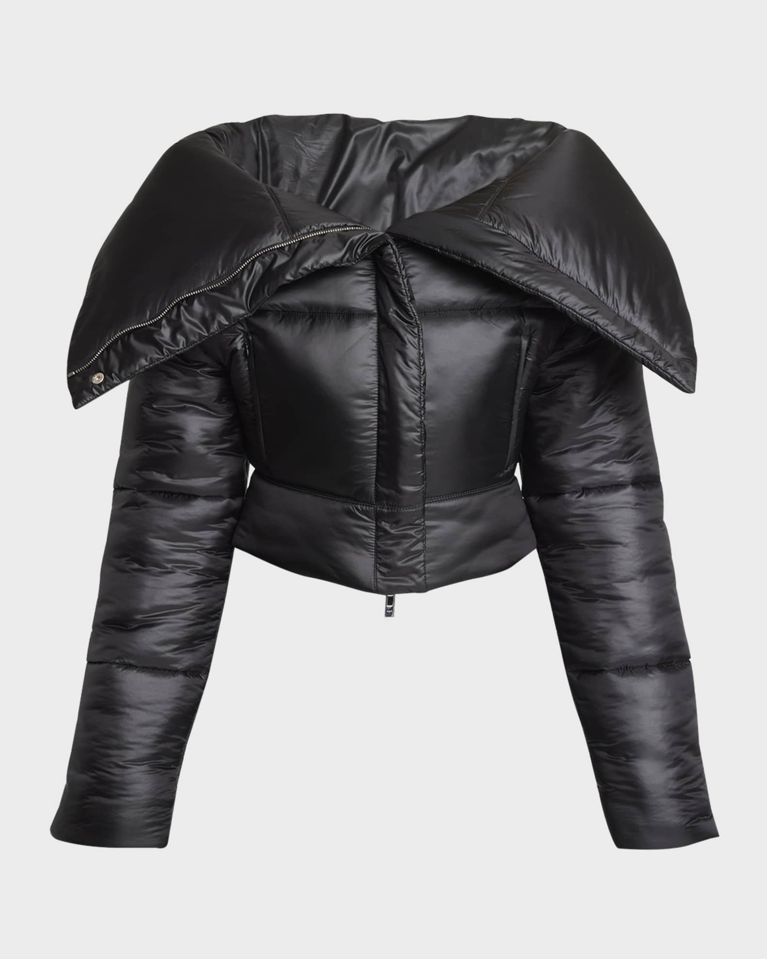 ALAIA Foldover-Collar Crop Puffer Jacket | Neiman Marcus