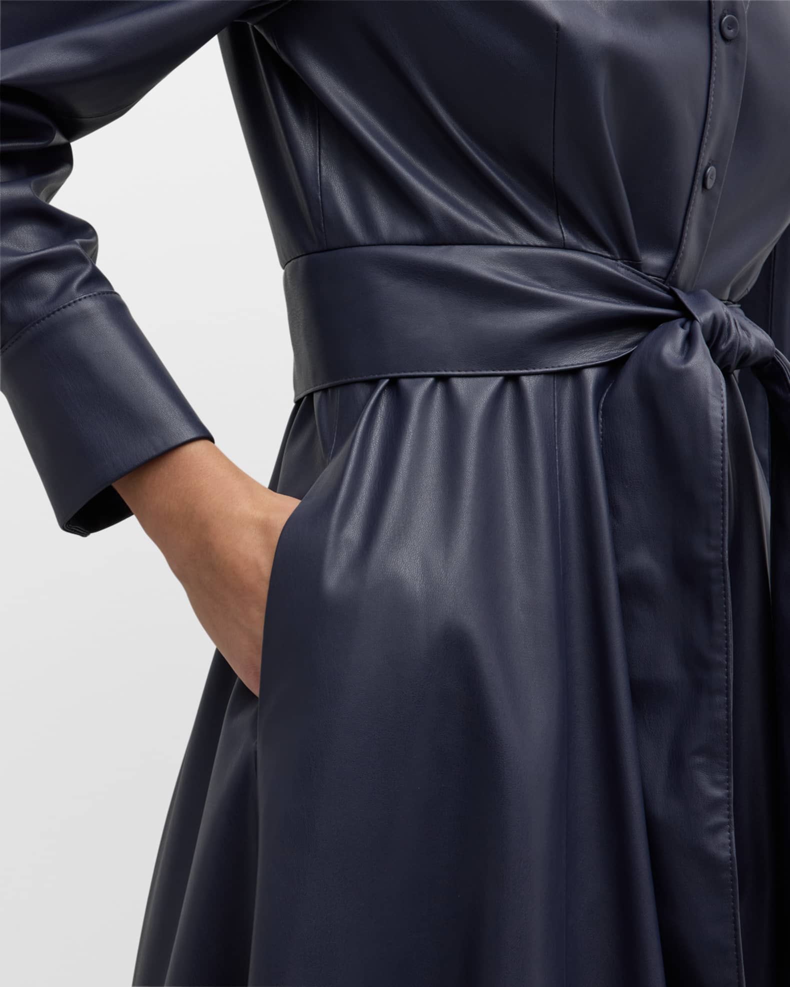 Kobi Halperin Fontana Belted Faux Leather Midi Dress | Neiman Marcus