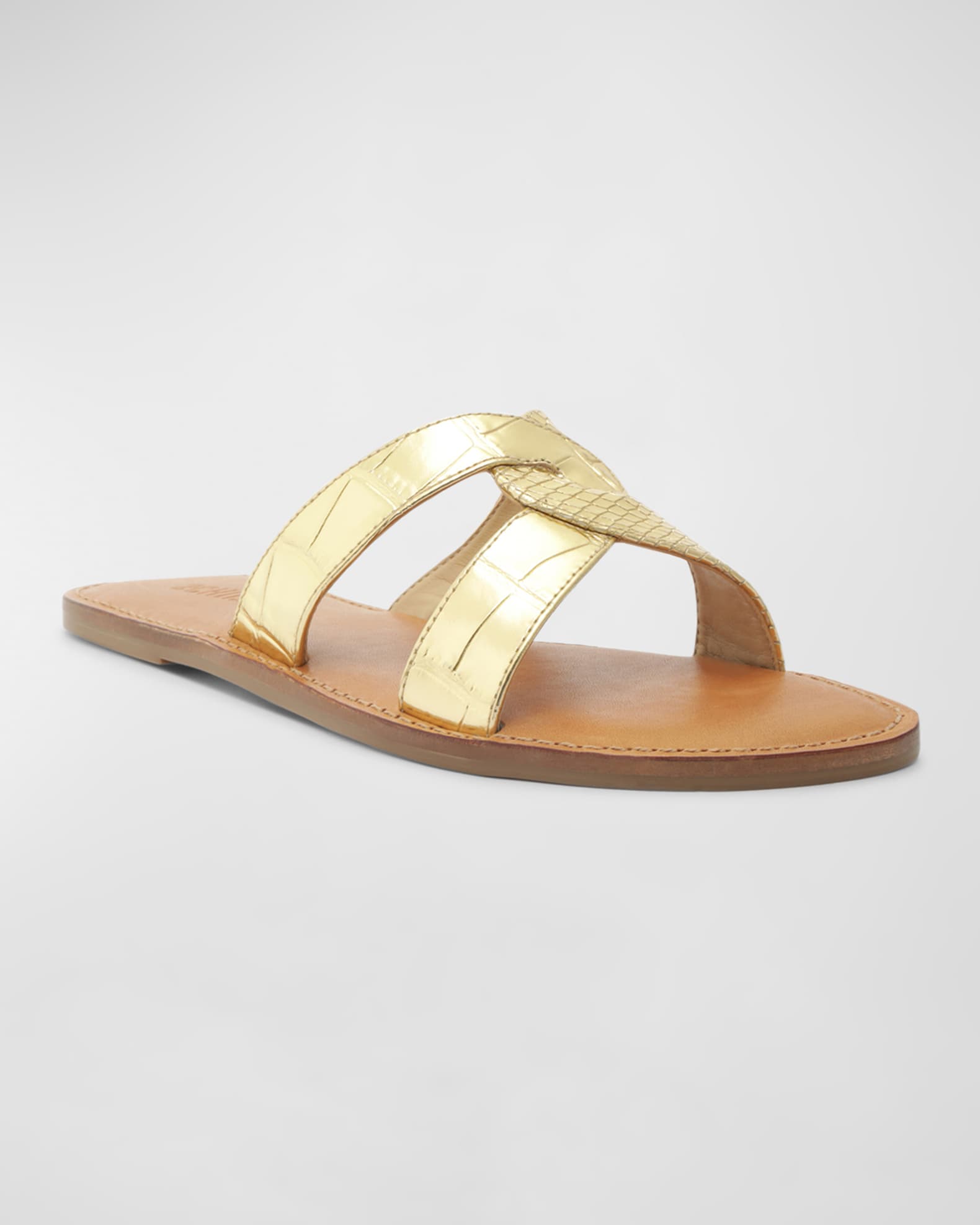 Schutz Rita Embossed Metallic Flat Sandals | Neiman Marcus