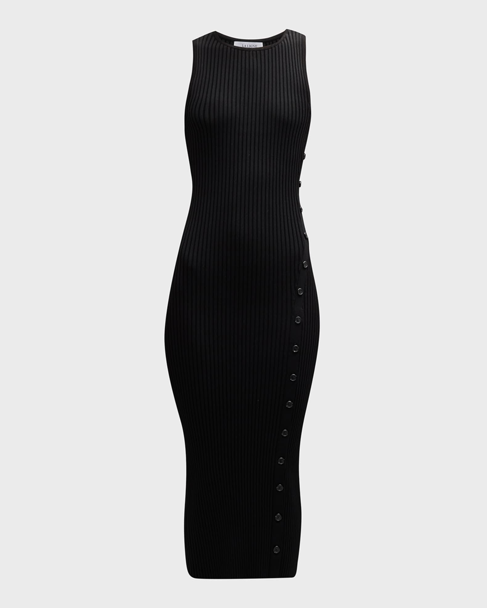 La Ligne Rib-Knit Button-Front Slit Dress | Neiman Marcus