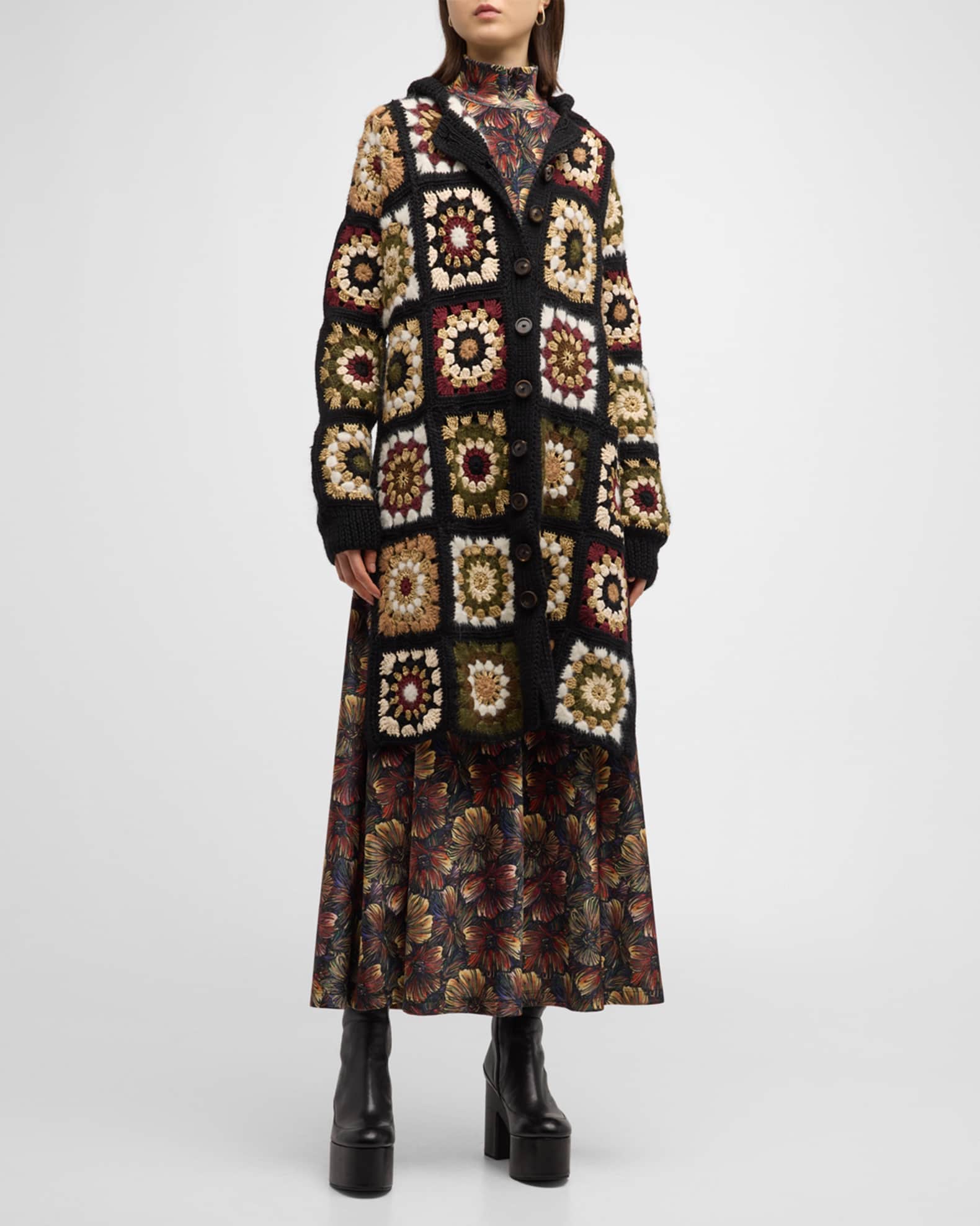 Rosetta Getty Granny Square Crochet Wool Cardigan | Neiman Marcus