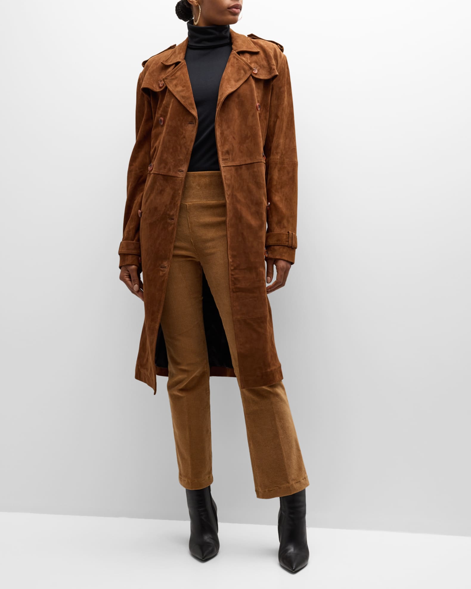 Faux Suede Belted Trench Coat