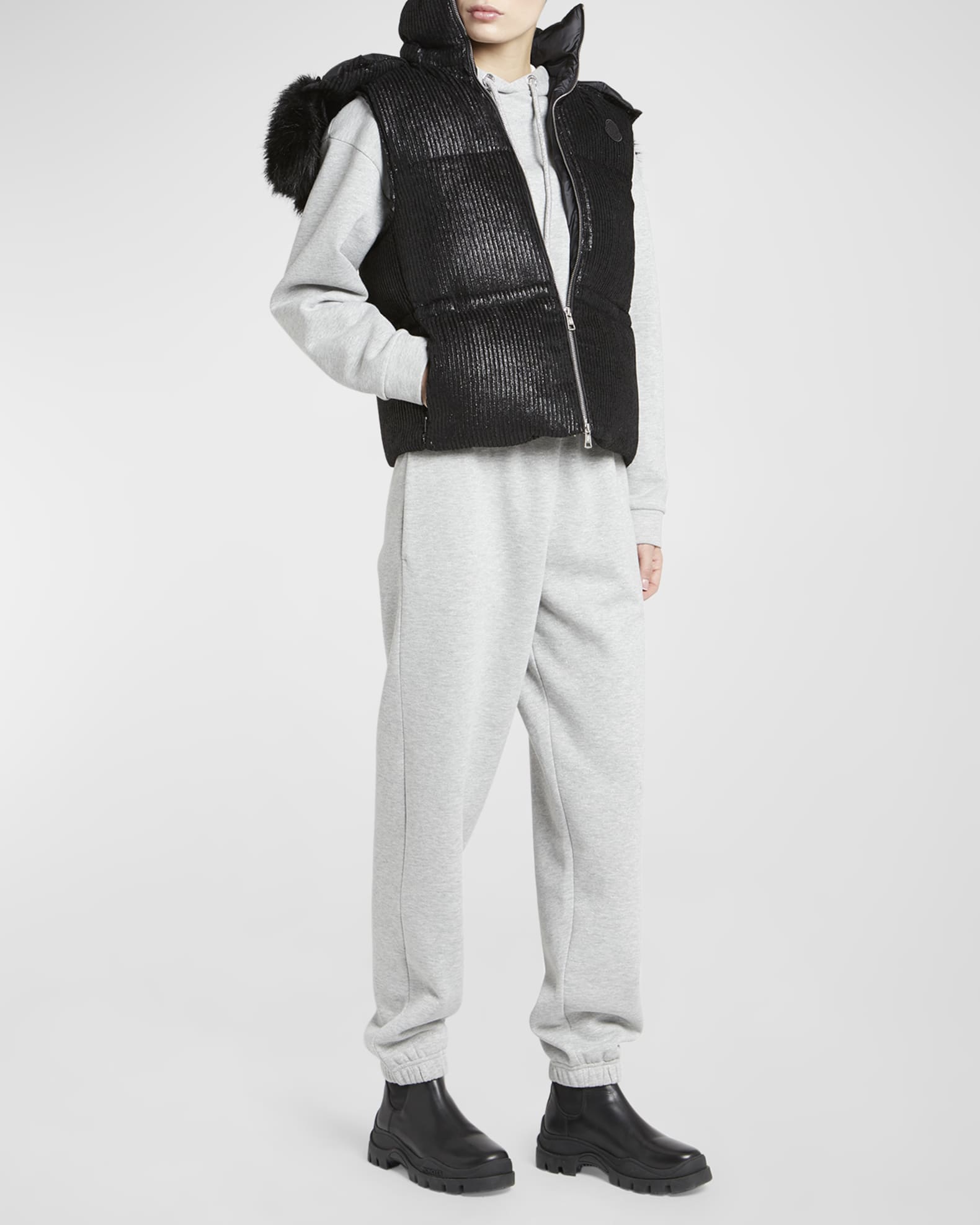 Moncler Mergule Puffer Vest with Faux Fur Hood | Neiman Marcus