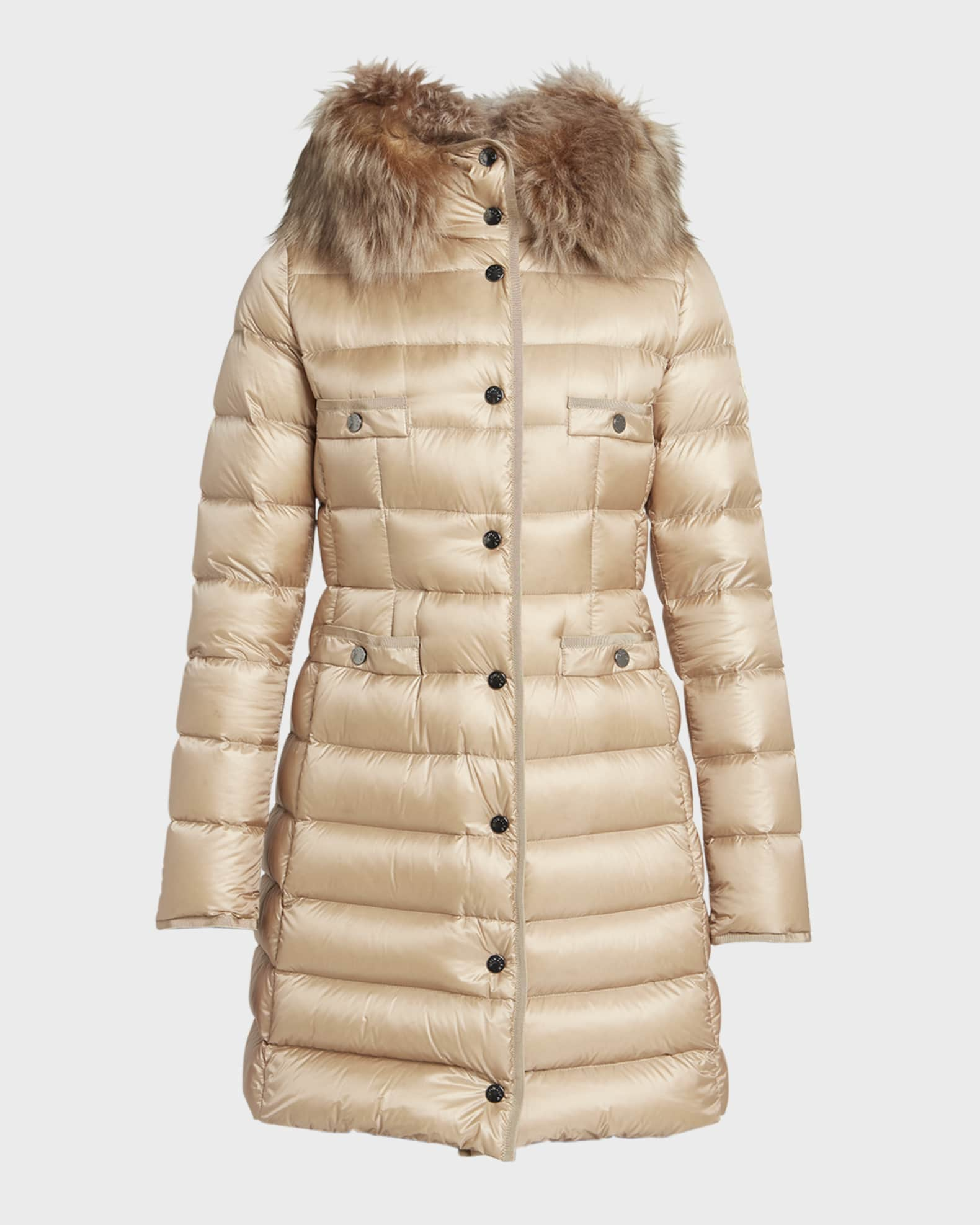 Moncler Hirmafur Long Puffer Coat with Shearling Ruff | Neiman Marcus