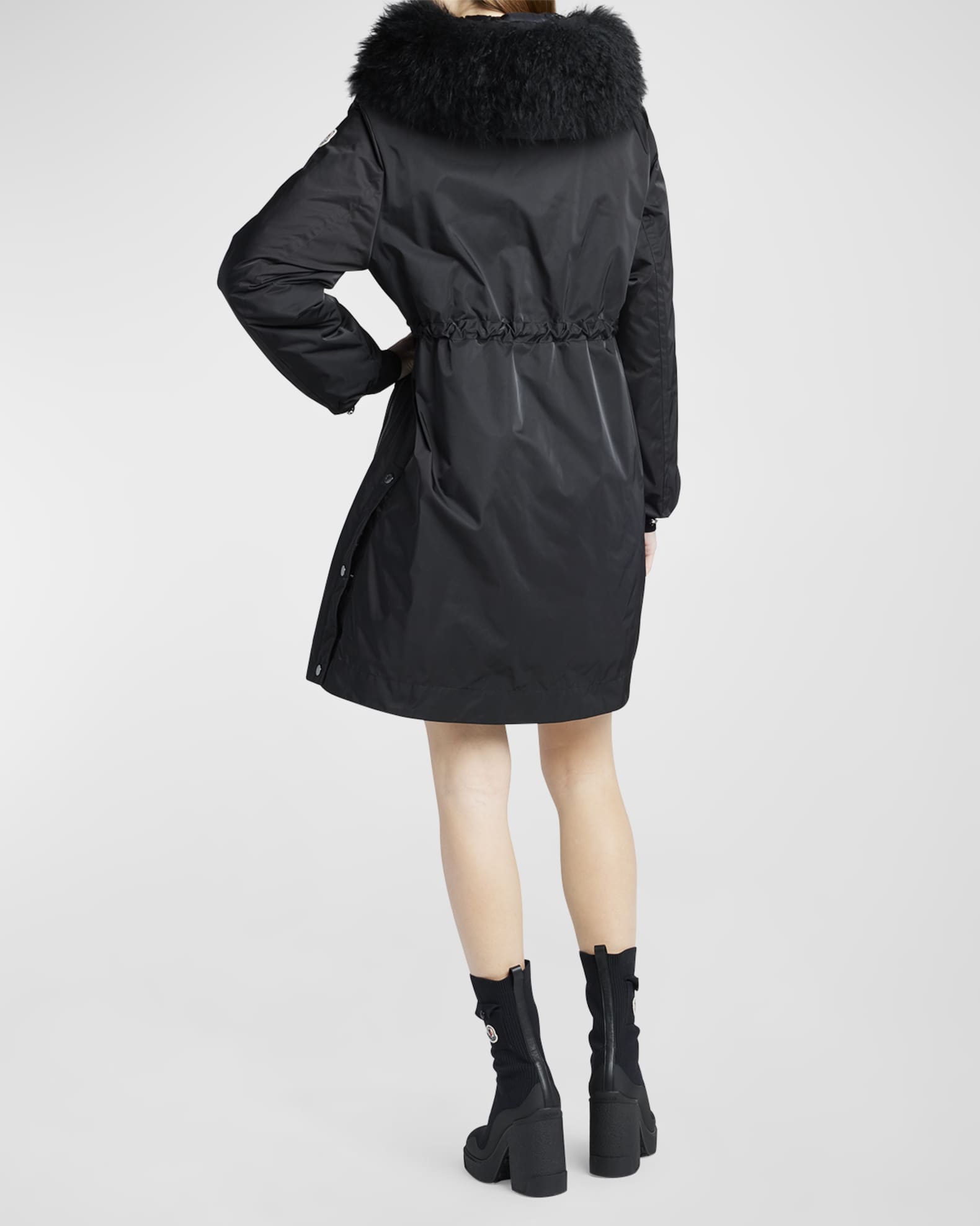 Moncler Durbec Long Parka Jacket with Shearling Collar | Neiman Marcus