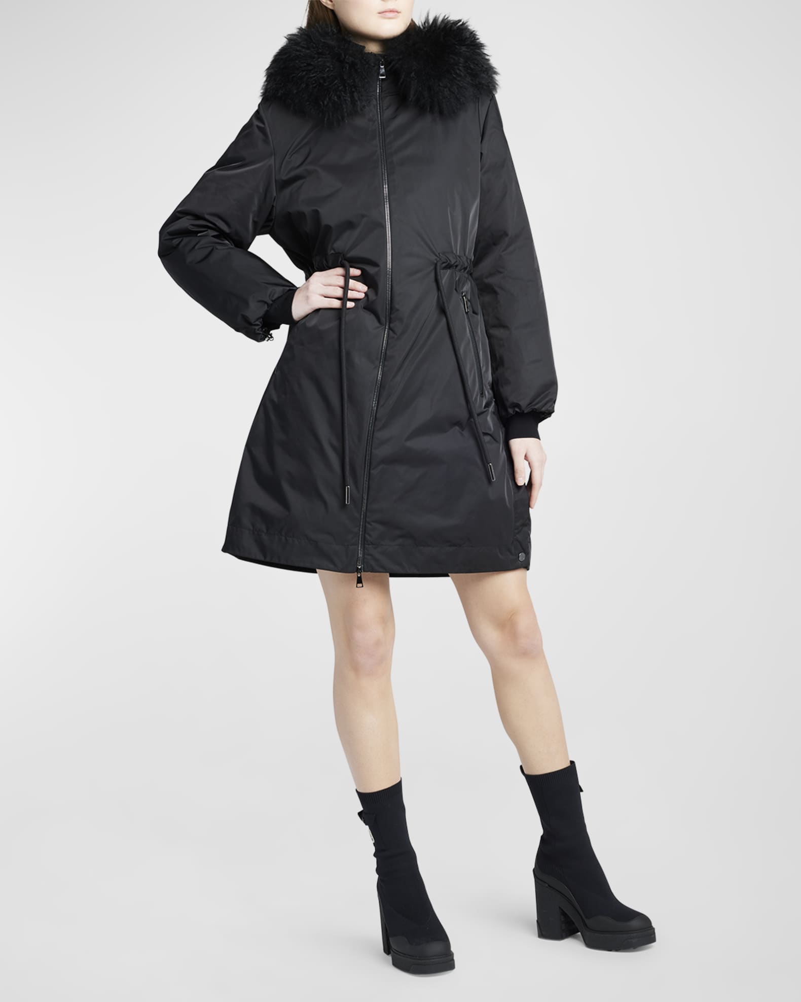 Dkny faux fur hood puffer coat with bib top