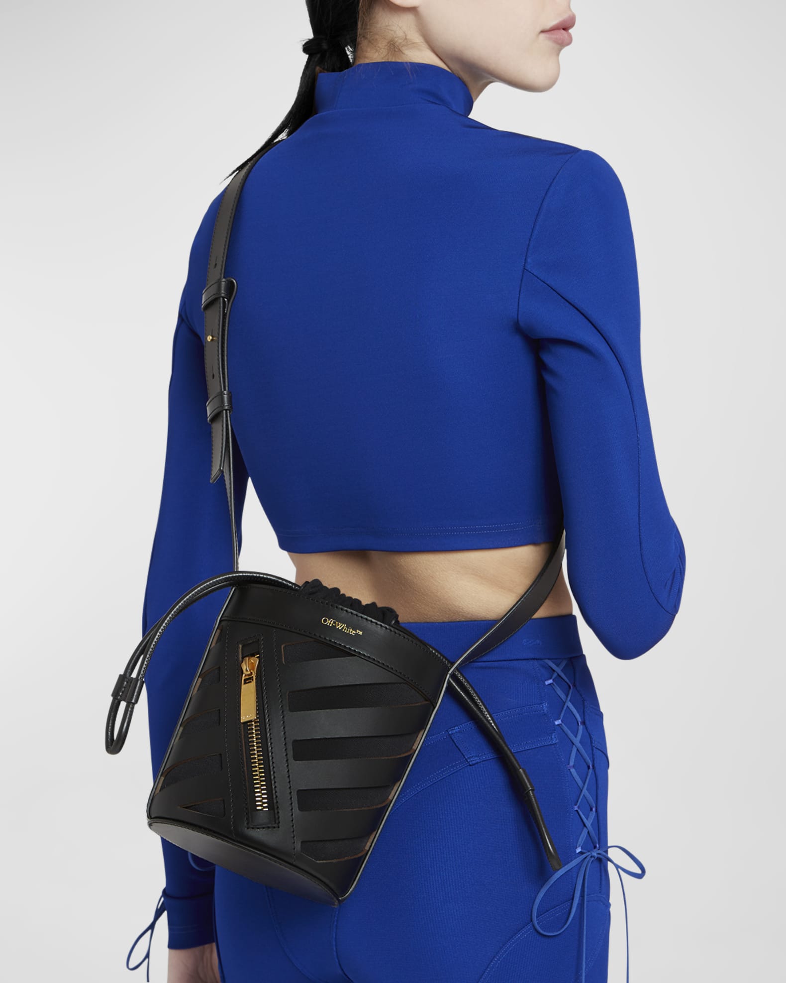 OffWhite Cutout Diagonal Leather Bucket Bag Neiman Marcus