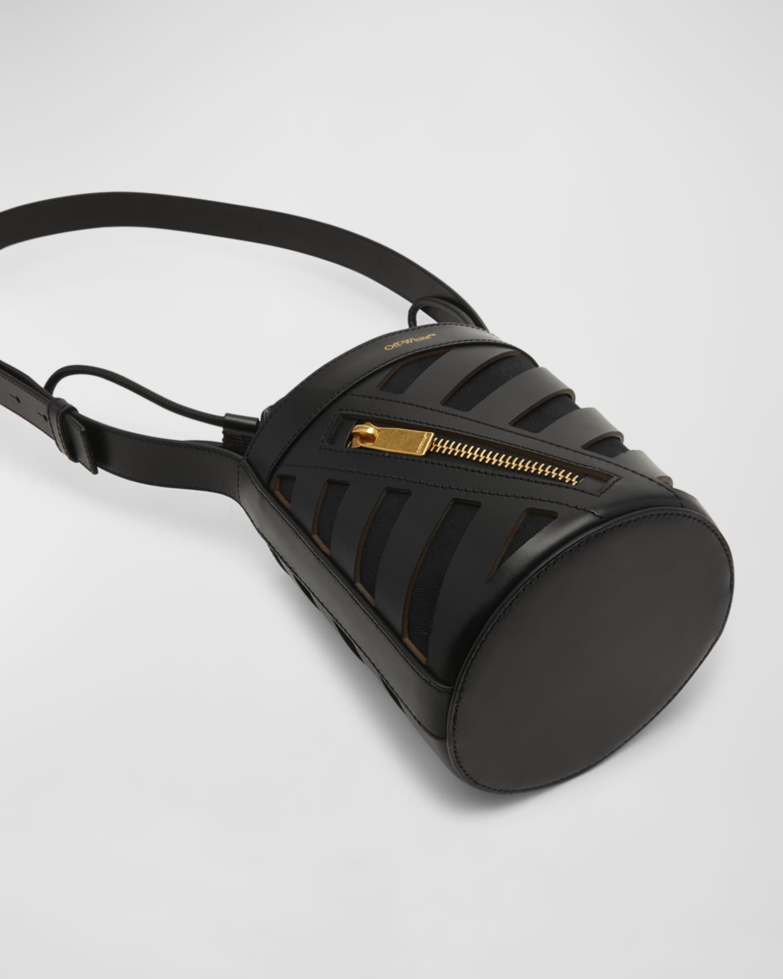 OffWhite Cutout Diagonal Leather Bucket Bag Neiman Marcus