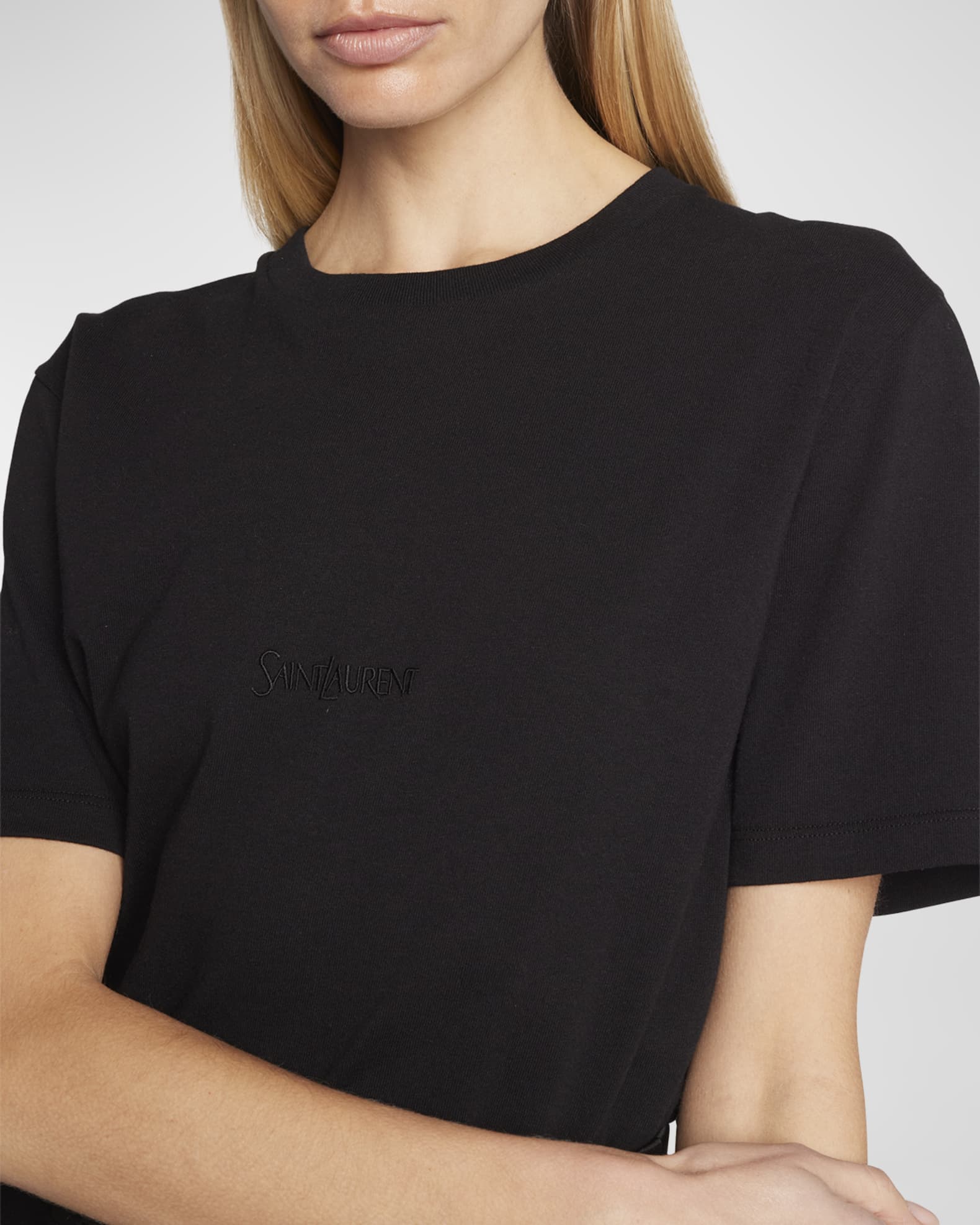 Saint Laurent Logo Embroidered T Shirt Neiman Marcus