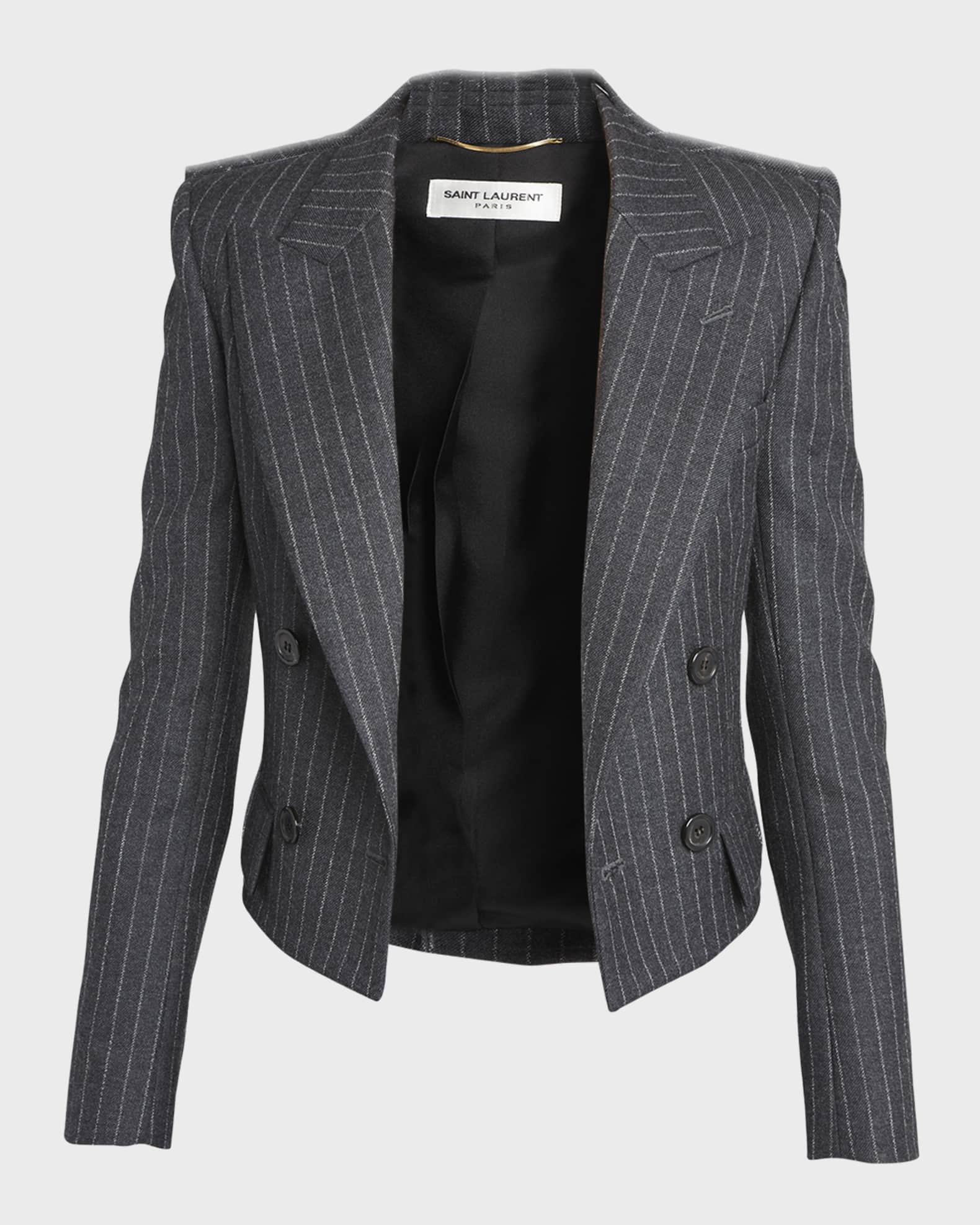 Saint Laurent Pinstripe Crop Double-Breasted Blazer Jacket