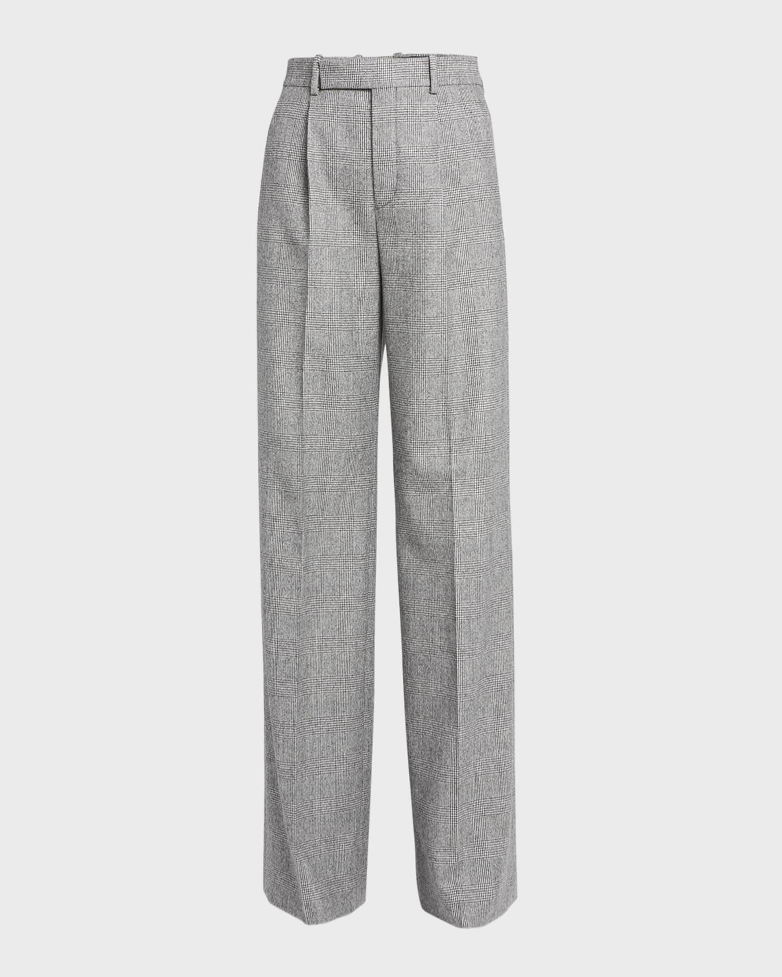 Saint Laurent Wide-Leg Micro-Check Wool Trousers