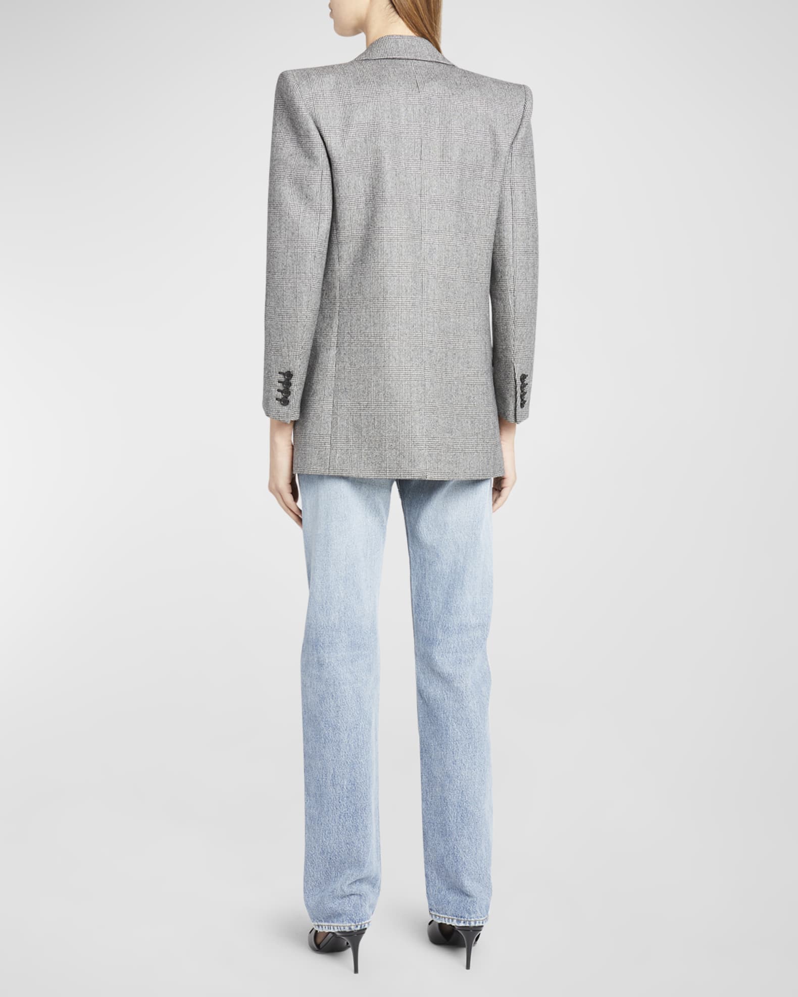Saint Laurent Micro-Check Wool Blazer Jacket | Neiman Marcus