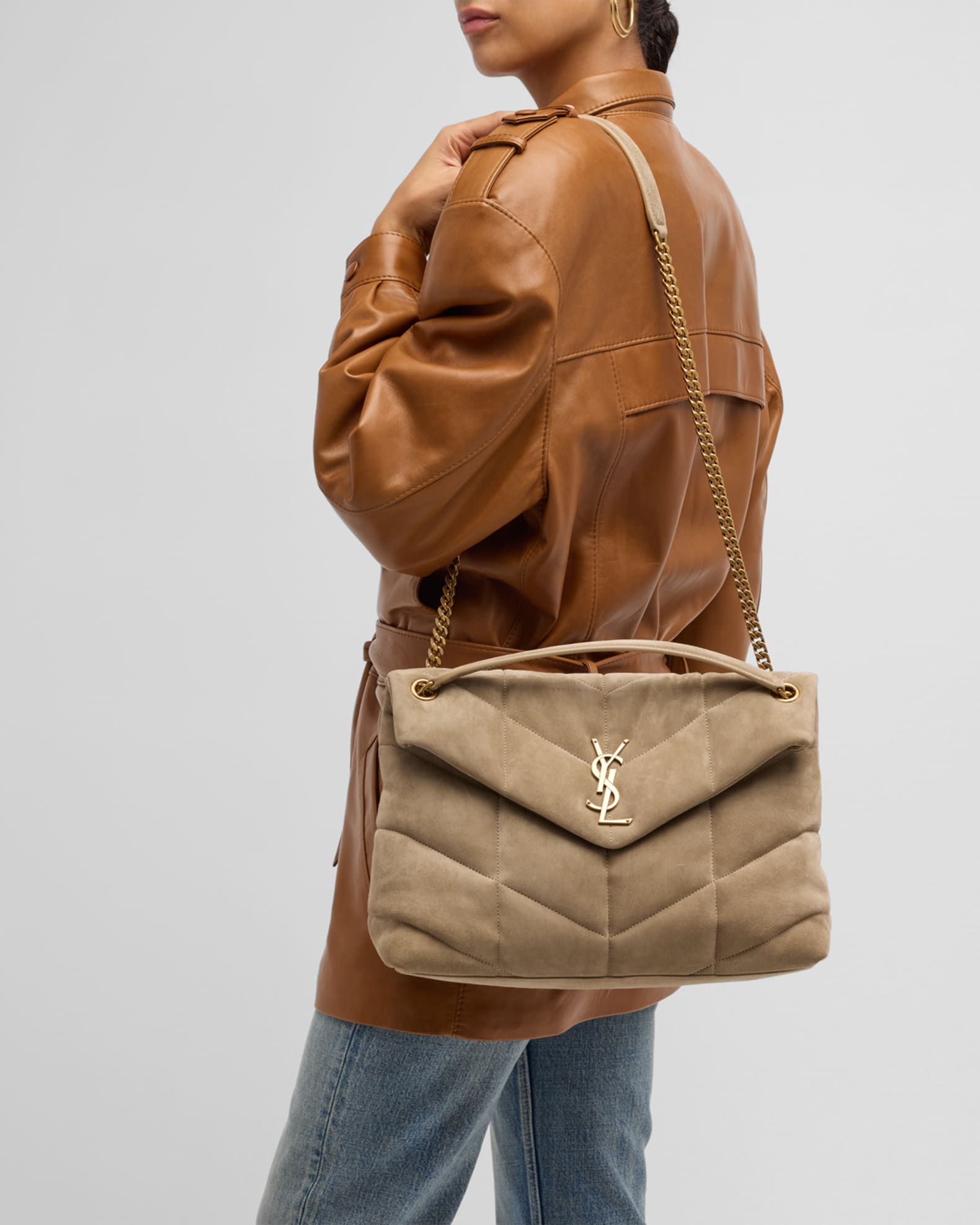 Saint Laurent Loulou Medium Puffer Suede Shoulder Bag | Neiman Marcus