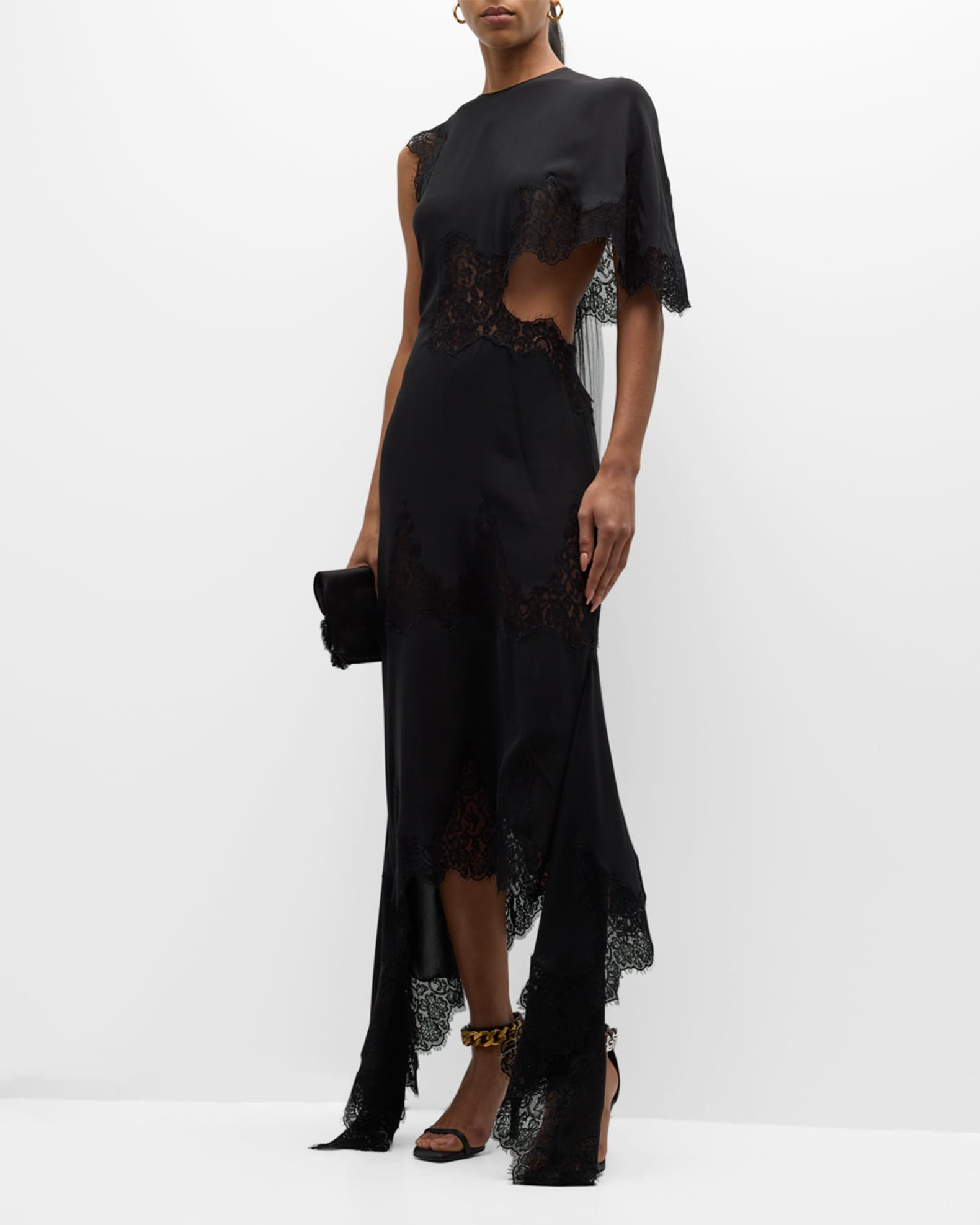 Stella McCartney One-Shoulder High-Low Dress with Lace Detail | Neiman ...