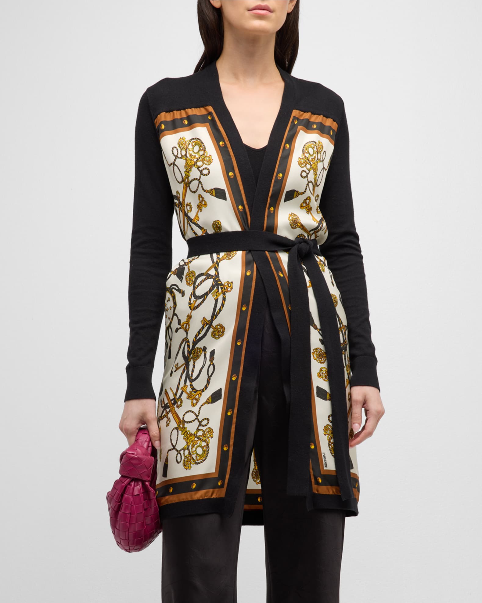 L'Agence Beverly Silk-Panel Cardigan | Neiman Marcus