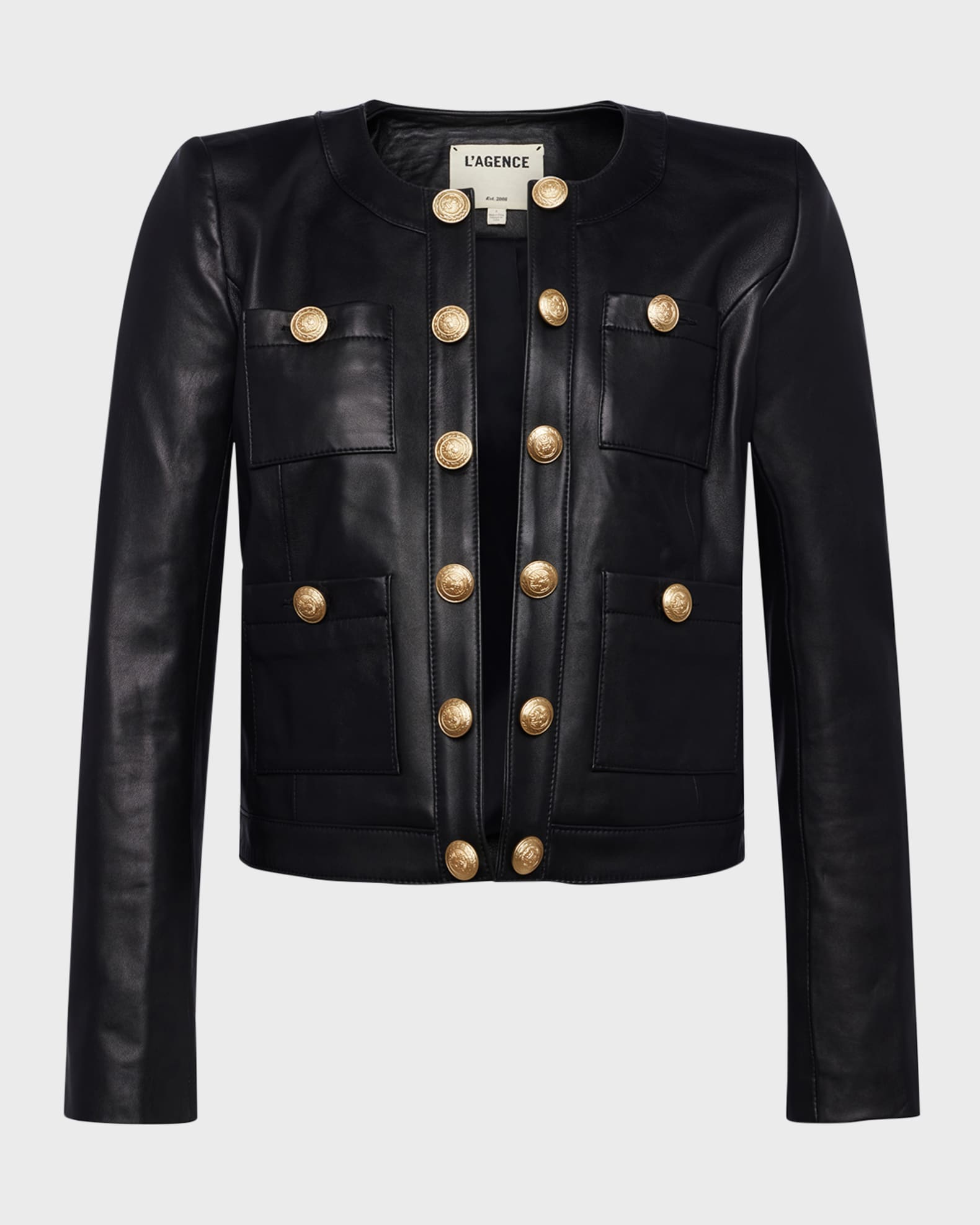 L'Agence Jayde Collarless Leather Jacket | Neiman Marcus