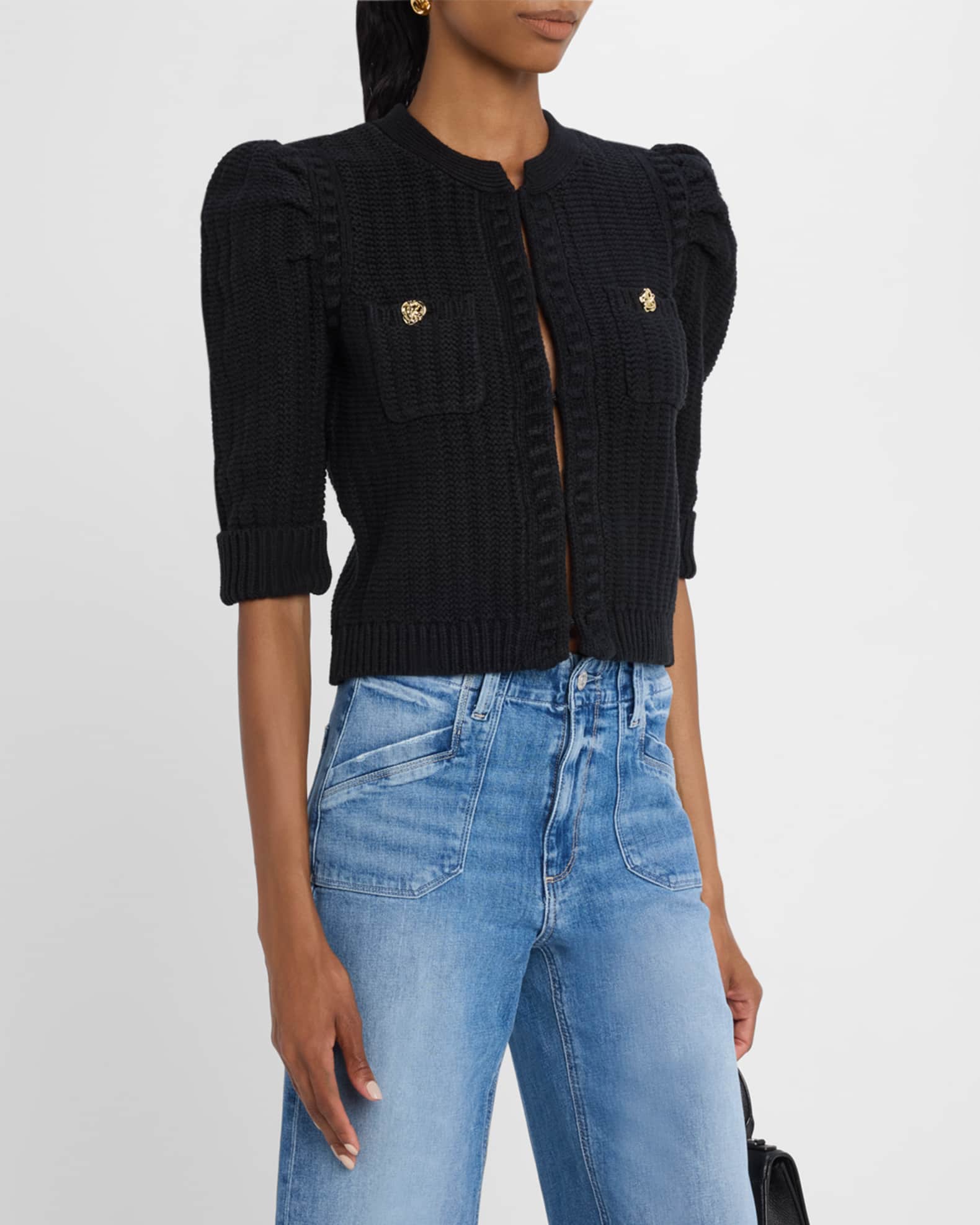Delilah Crop Textured Cardigan Vintage White