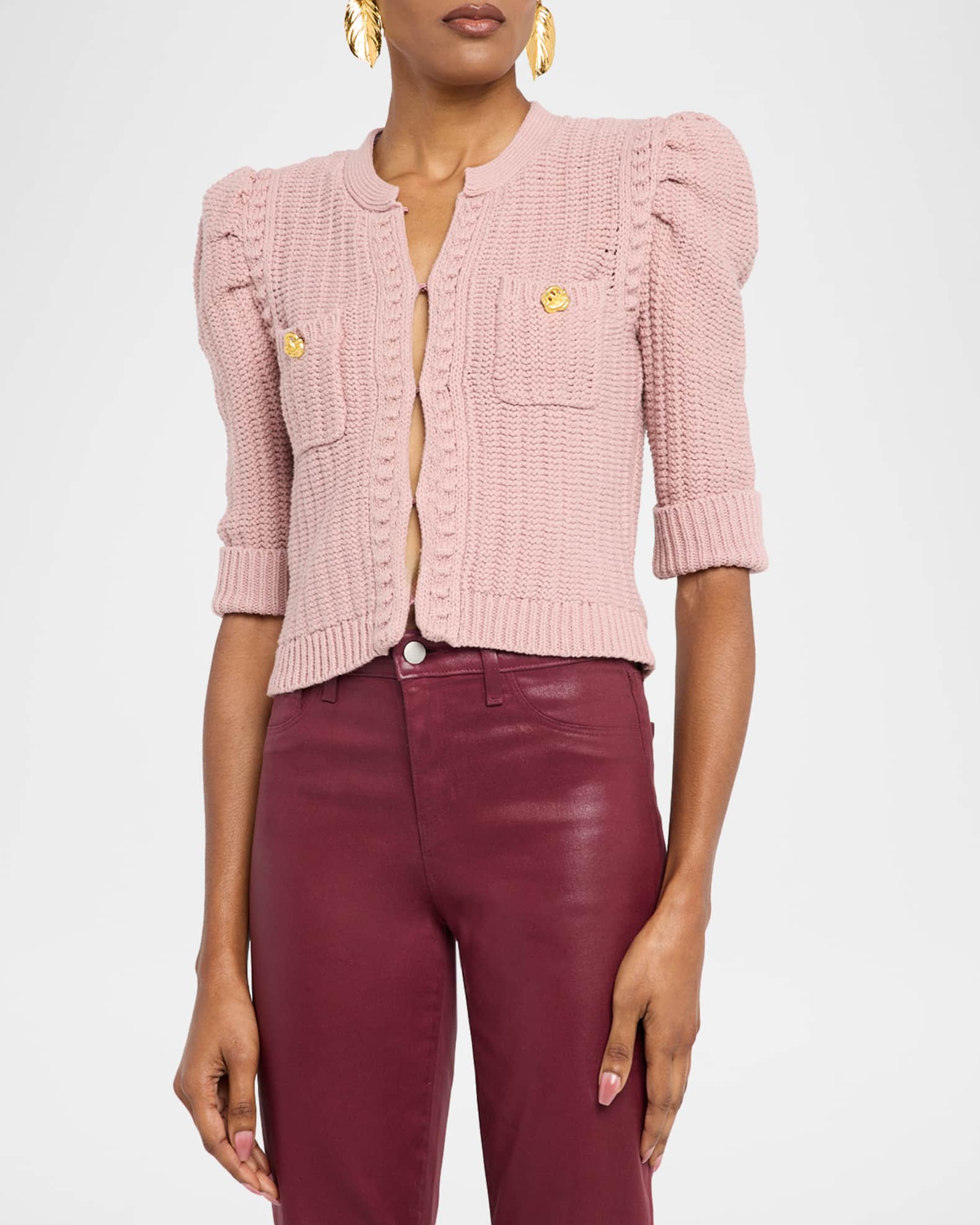 L'Agence Delilah Cropped Textured Cardigan | Neiman Marcus