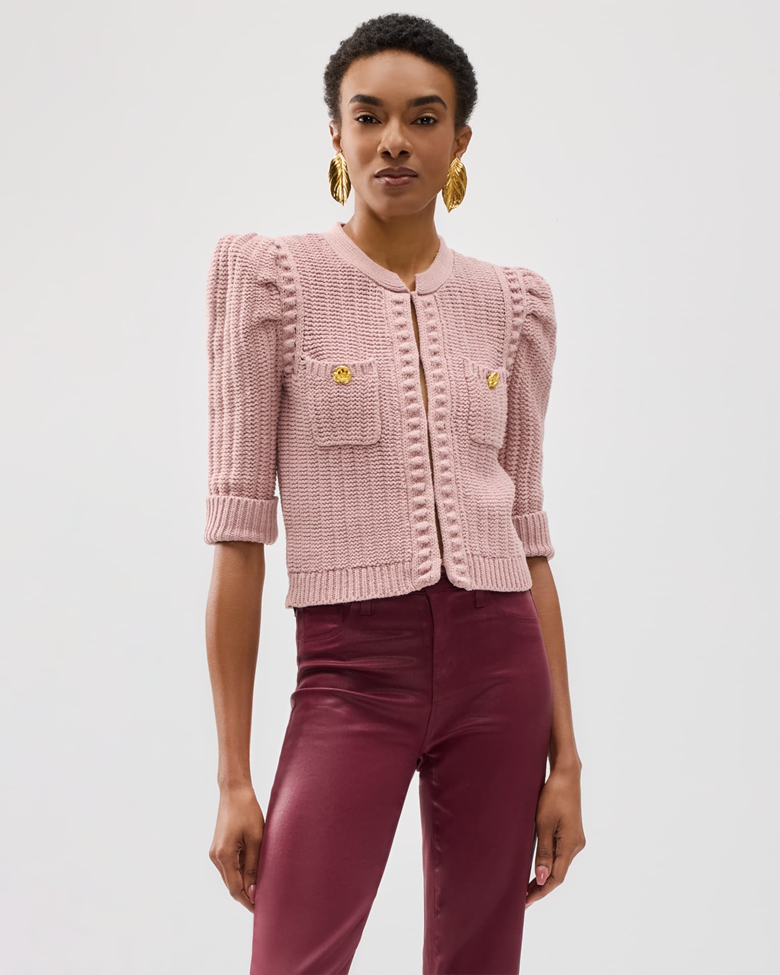 L'Agence Delilah Cropped Textured Cardigan | Neiman Marcus