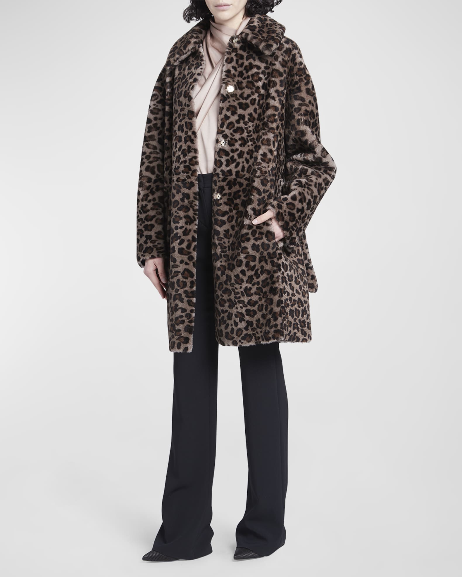 Giorgio Armani Leopard Print Shearling Belted Wrap Coat | Neiman Marcus