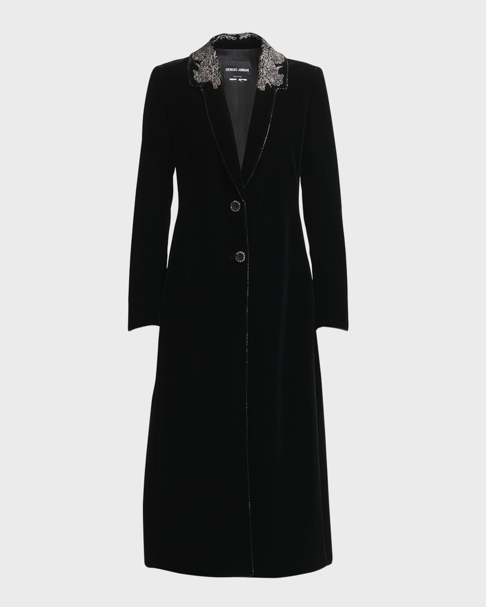Giorgio Armani Strass Embroidered Stretch Velvet Maxi Coat | Neiman Marcus