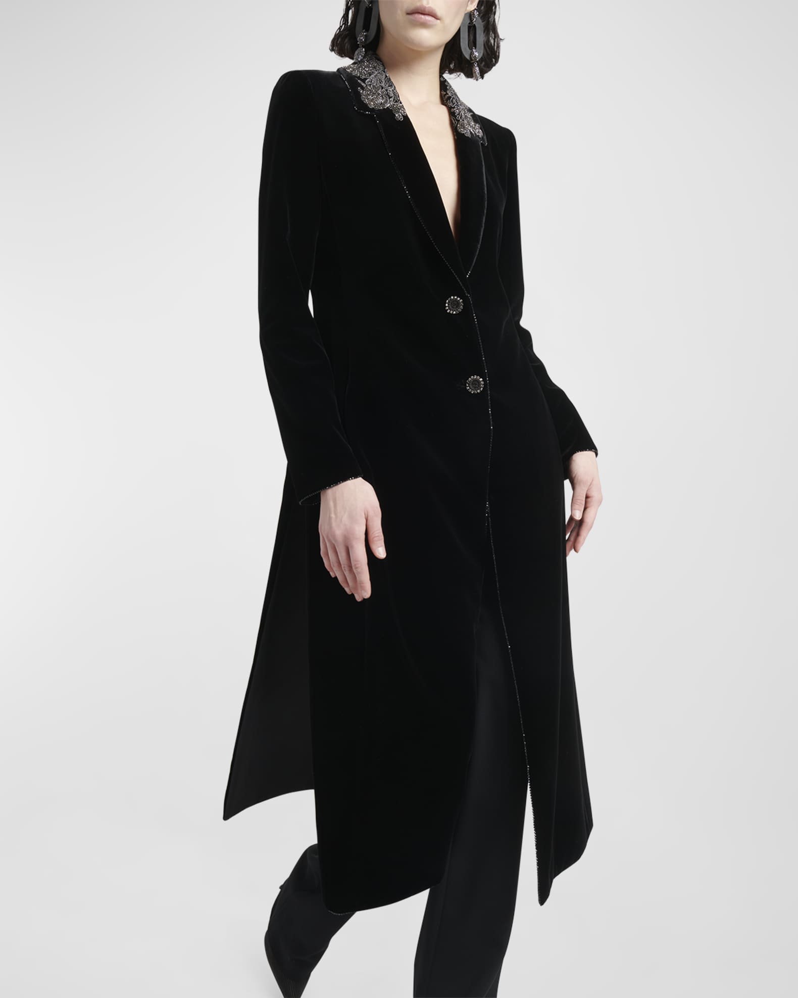 Armani Strass Embroidered Stretch Velvet Maxi Coat Neiman Marcus