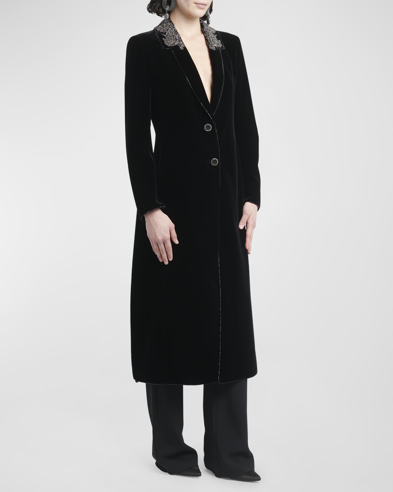 Armani Strass Embroidered Stretch Velvet Maxi Coat Neiman Marcus