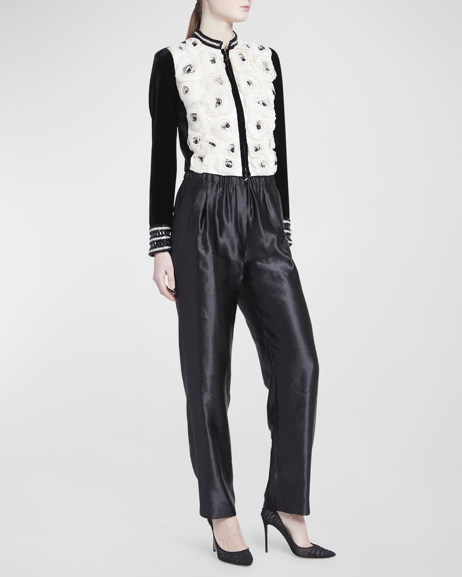 Silk Rose-Embroidered Velvet Jacket 1