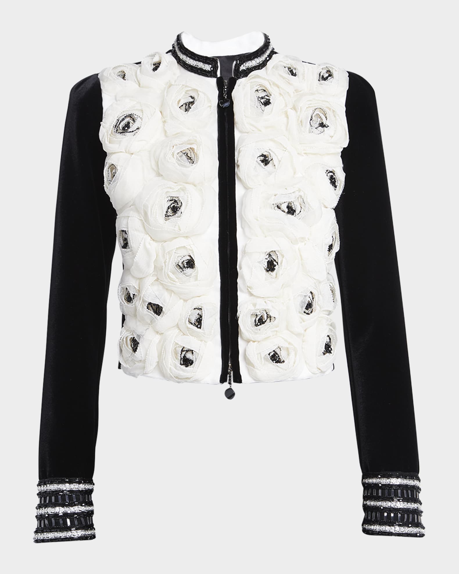 Silk Rose-Embroidered Velvet Jacket 0