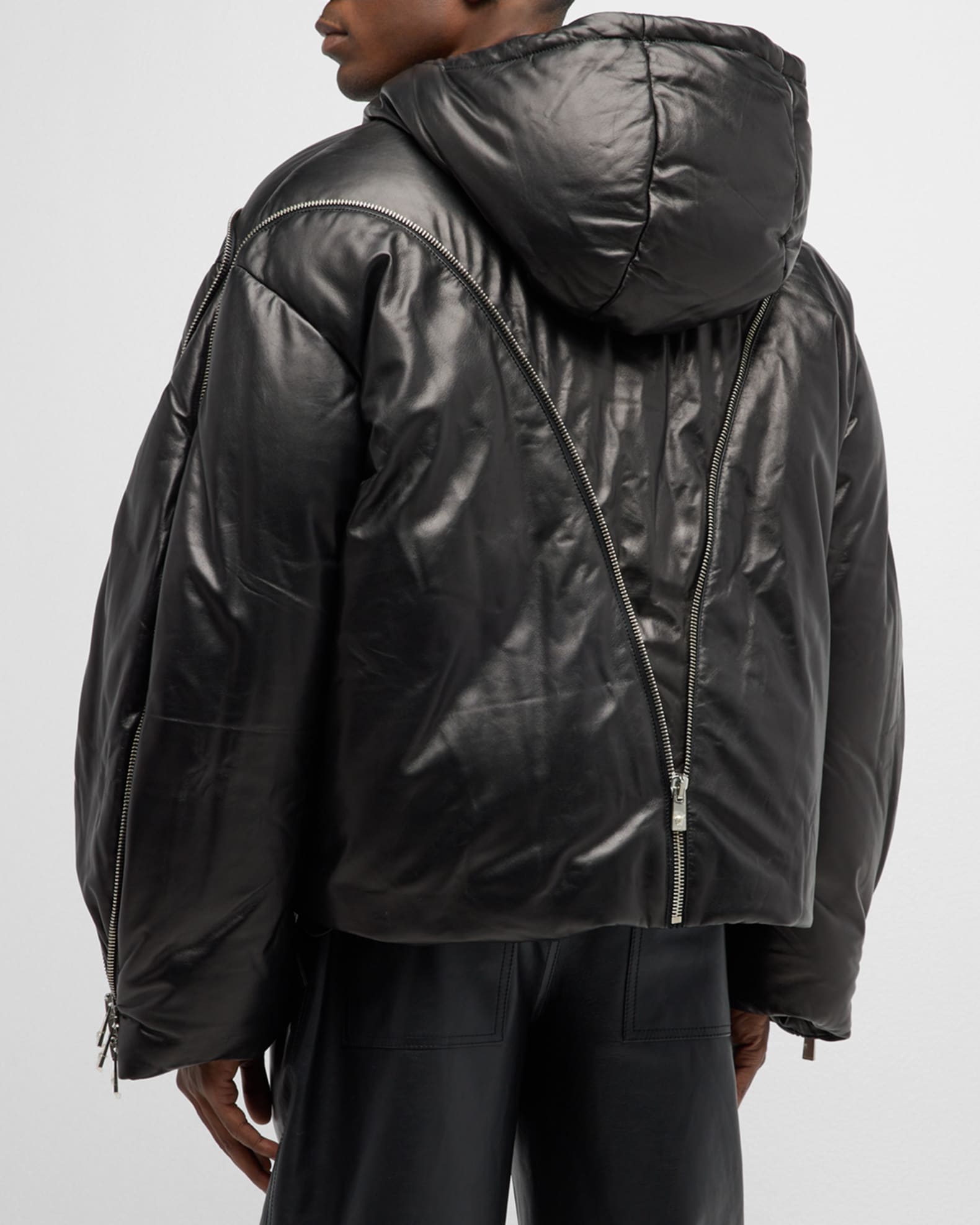 Versace Men's Leather Down Jacket with Zippers