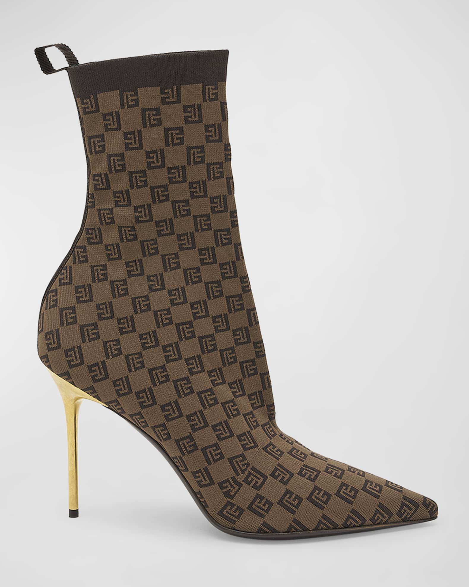 Balmain Skye Monogram Knit Stiletto Booties Neiman Marcus