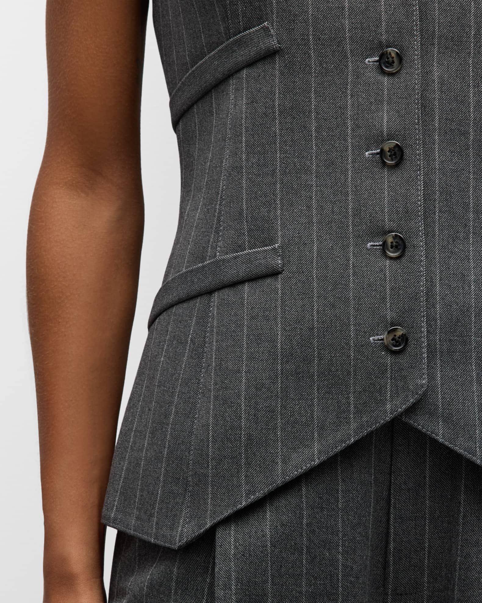Smythe Wool Pinstriped Deep V-Neck Waistcoat | Neiman Marcus