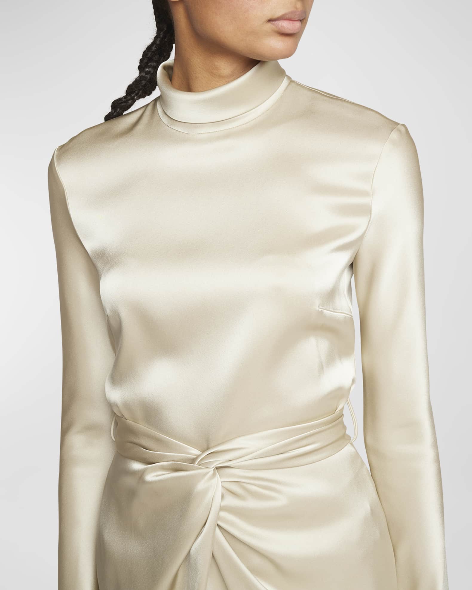 Nanushka Charon Satin Twist Front Long-Sleeve Mini Dress | Neiman Marcus