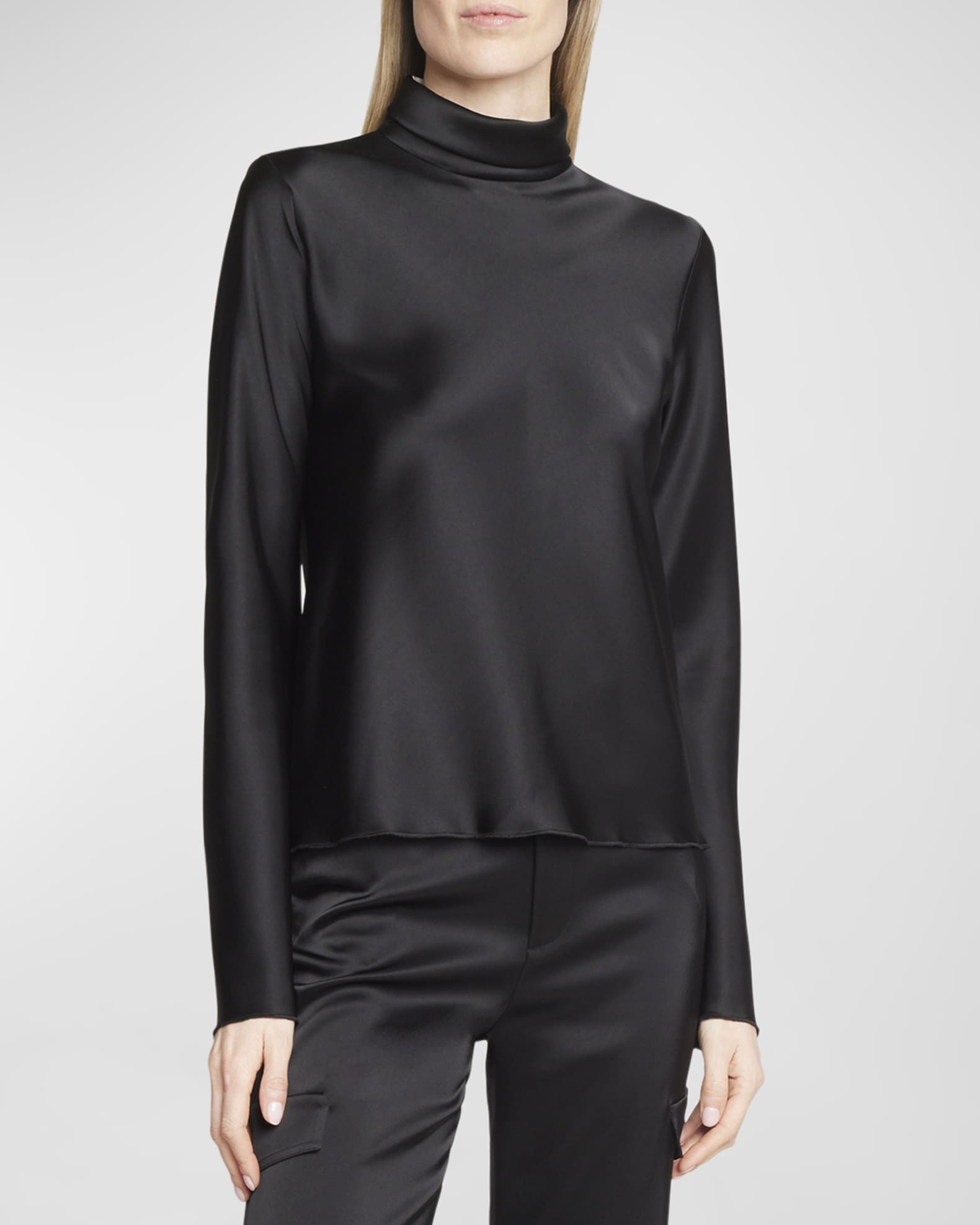 Eva Long-Sleeve Satin Turtleneck Top 1