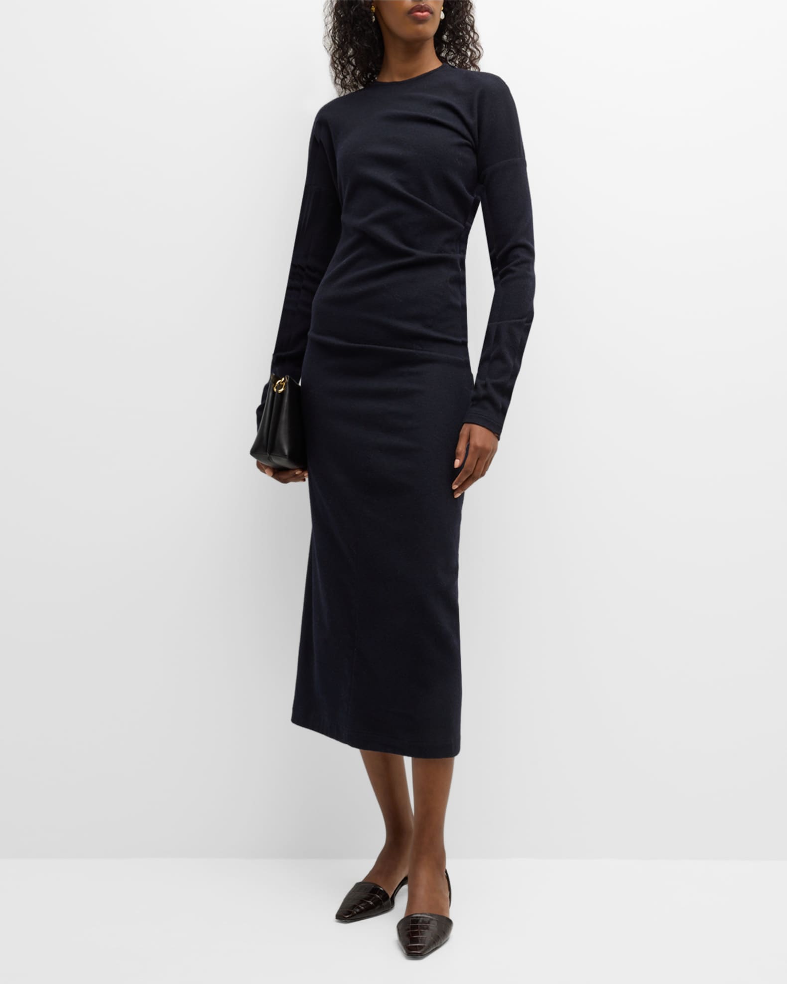 Toteme Twisted Long-Sleeve Flannel Midi Dress | Neiman Marcus