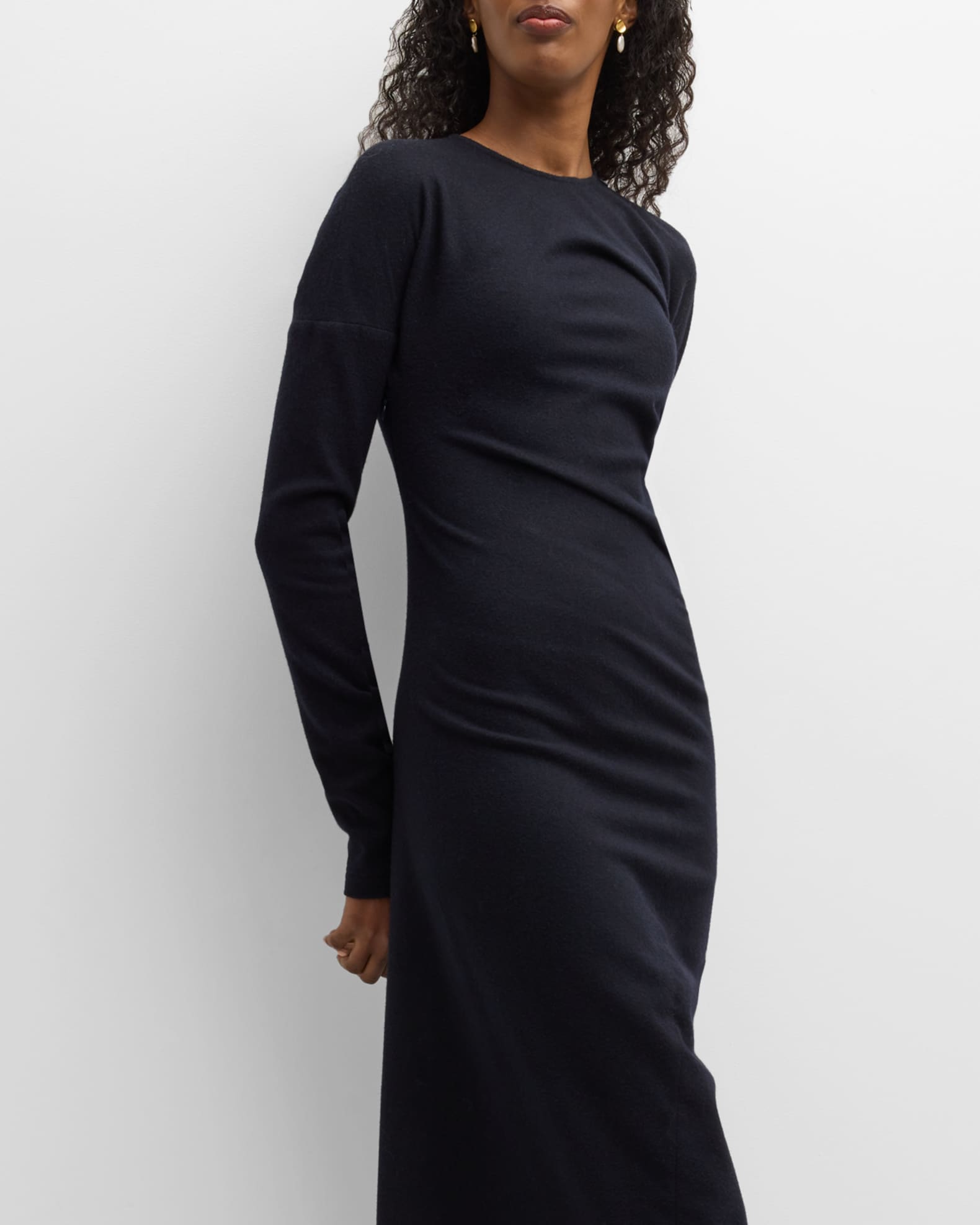 Toteme Twisted Long-Sleeve Flannel Midi Dress | Neiman Marcus
