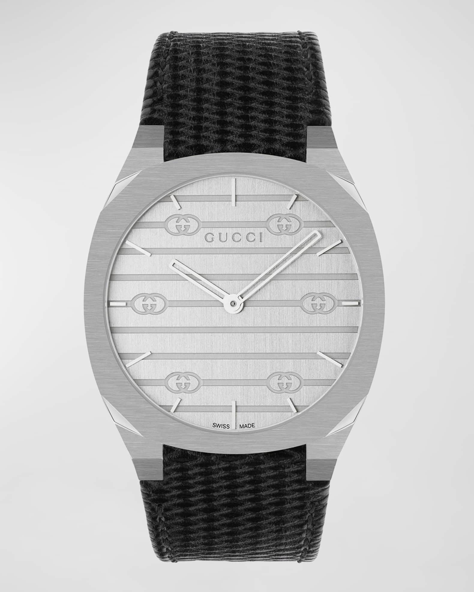 Gucci Men's Gucci 25H LeatherStrap Watch, 38mm Neiman Marcus