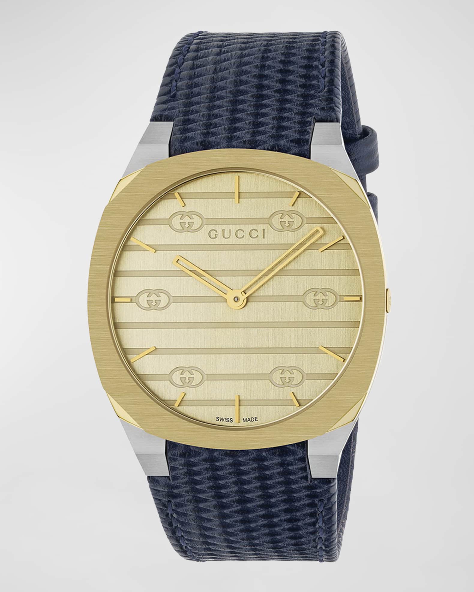 Men s Gucci 25H Leather Strap Watch 38mm