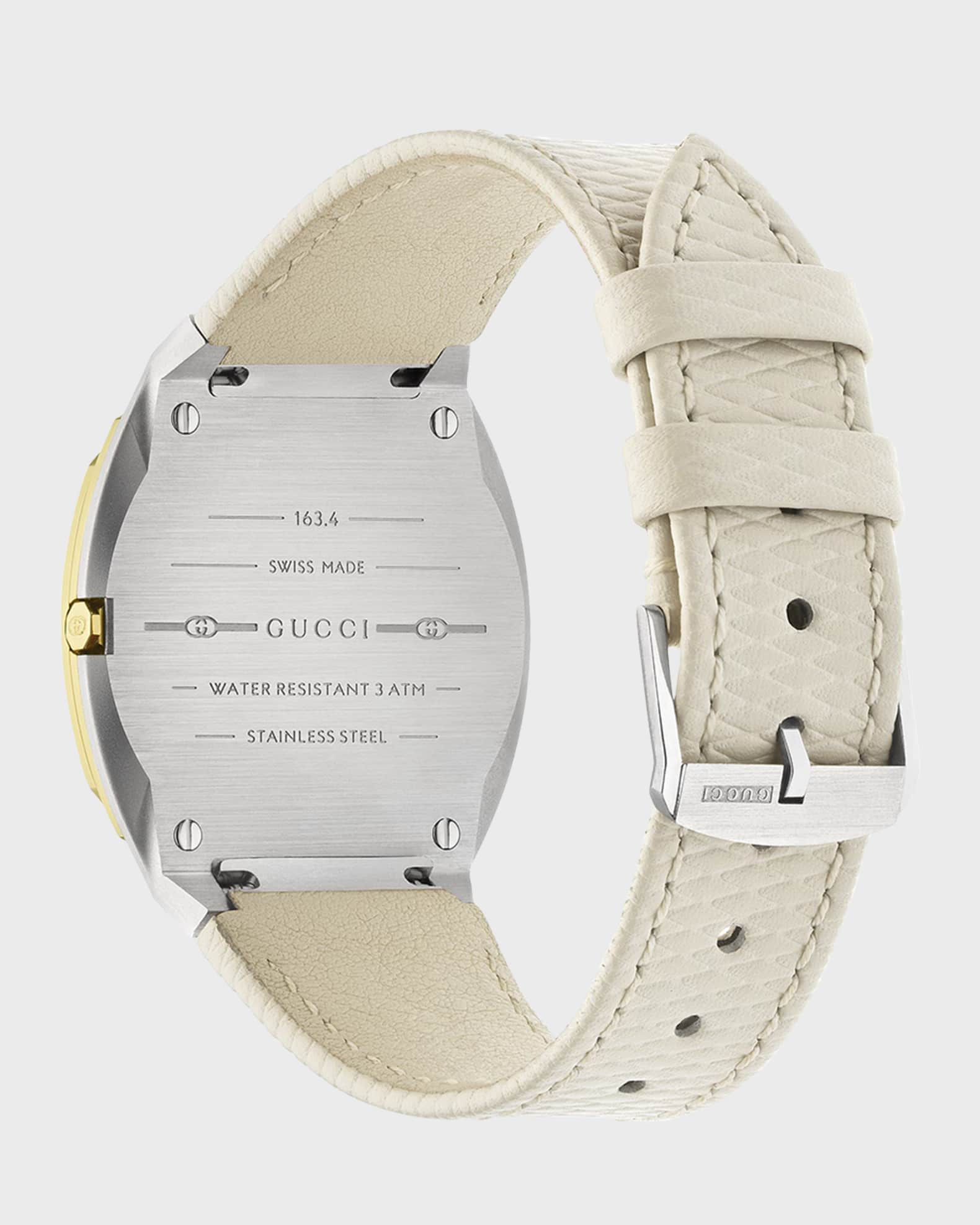 Gucci 34mm 25H Quartz Watch with Leather Strap, White
