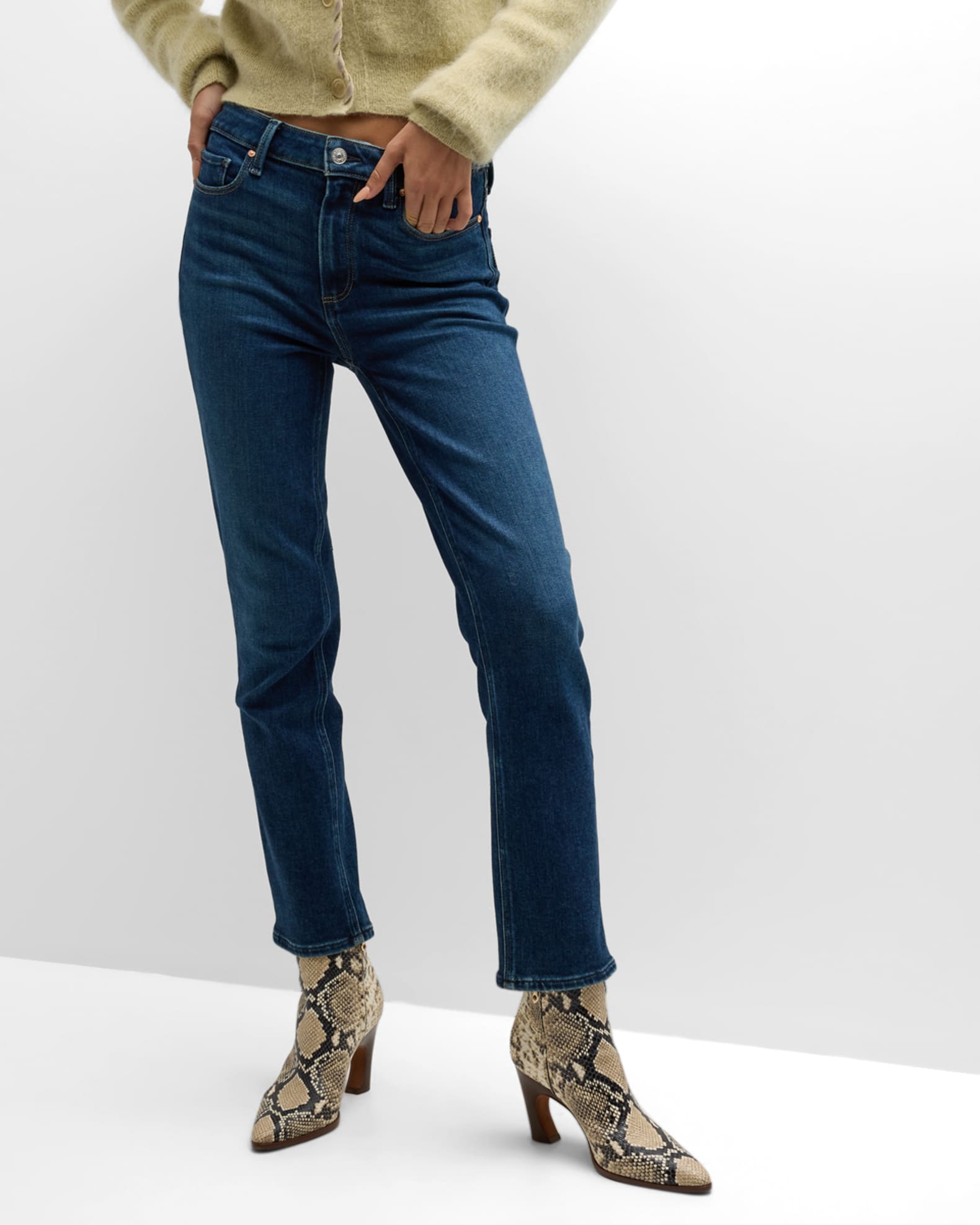 PAIGE Cindy Mid-Rise Straight Crop Jeans | Neiman Marcus
