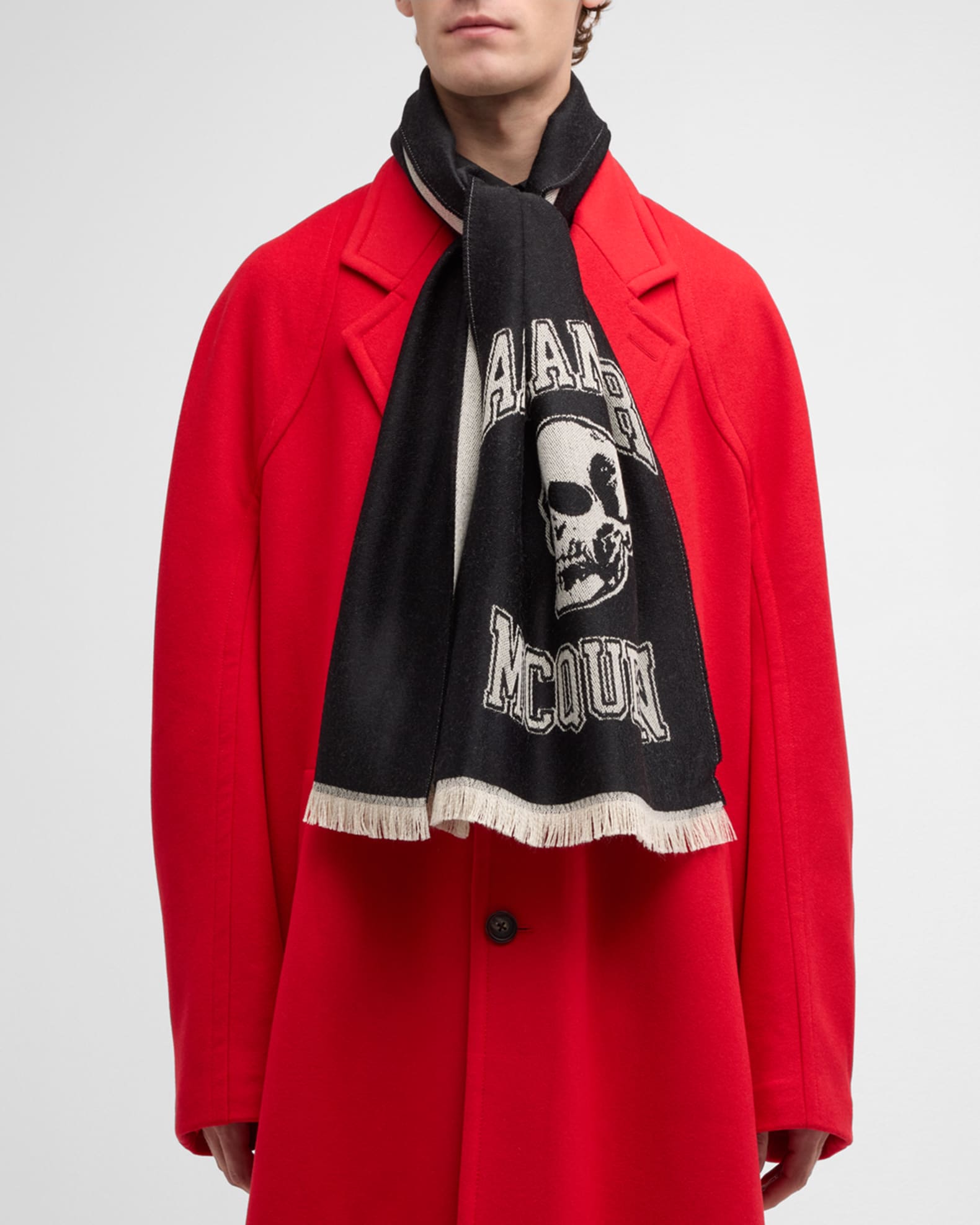 Alexander McQueen Men's Varsity Logo Skull Wool Scarf