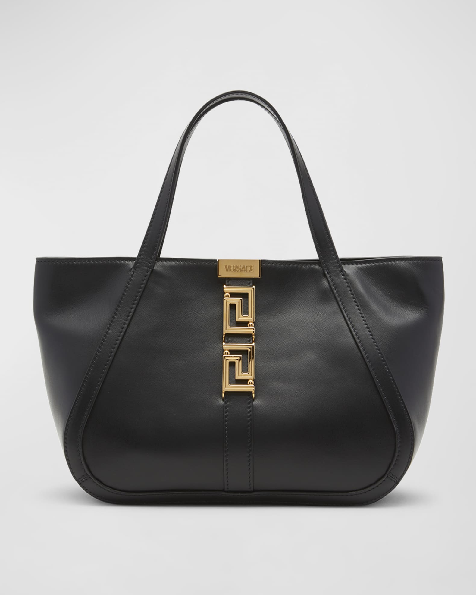 Versace Grecca Goddess Large Leather Tote Bag in Black