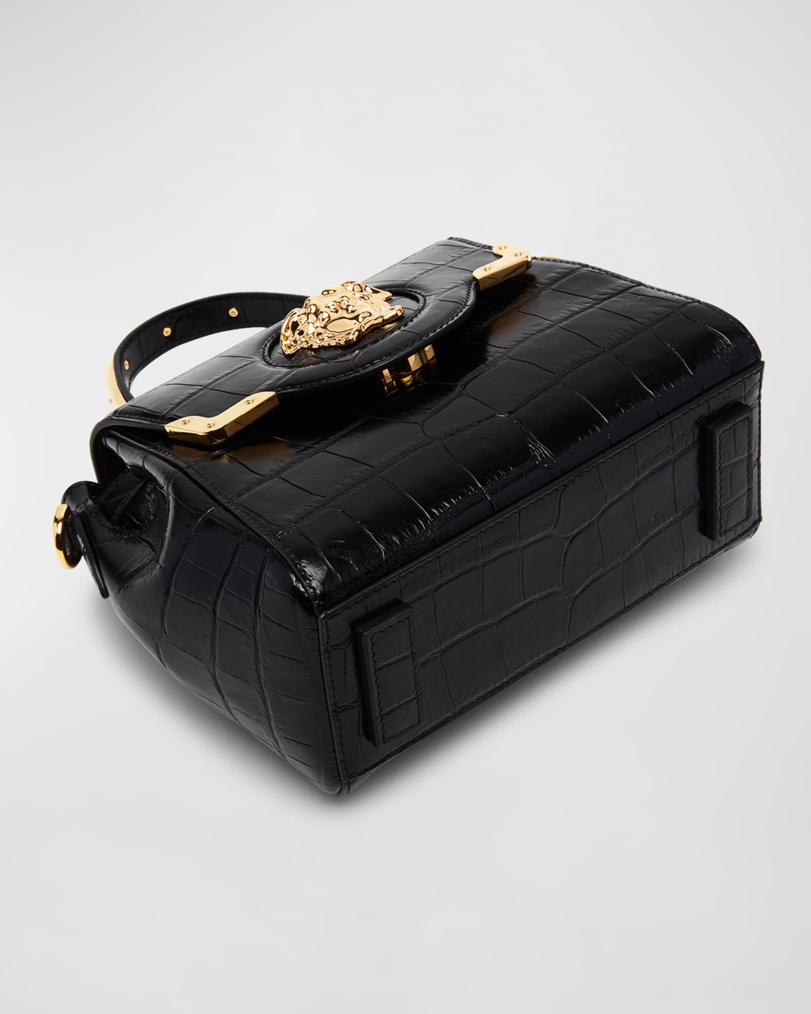 Versace La Medusa Small CrocEmbossed TopHandle bAG Neiman Marcus