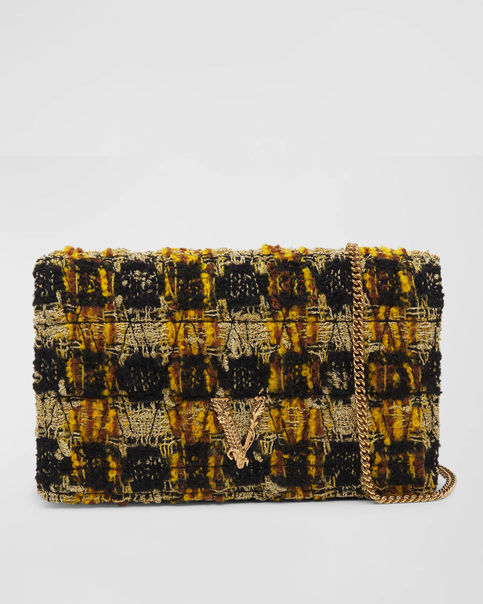 New Versace Luxury Shoulder Bag Crossbody Purse Handbag Black & Gold  Expandable