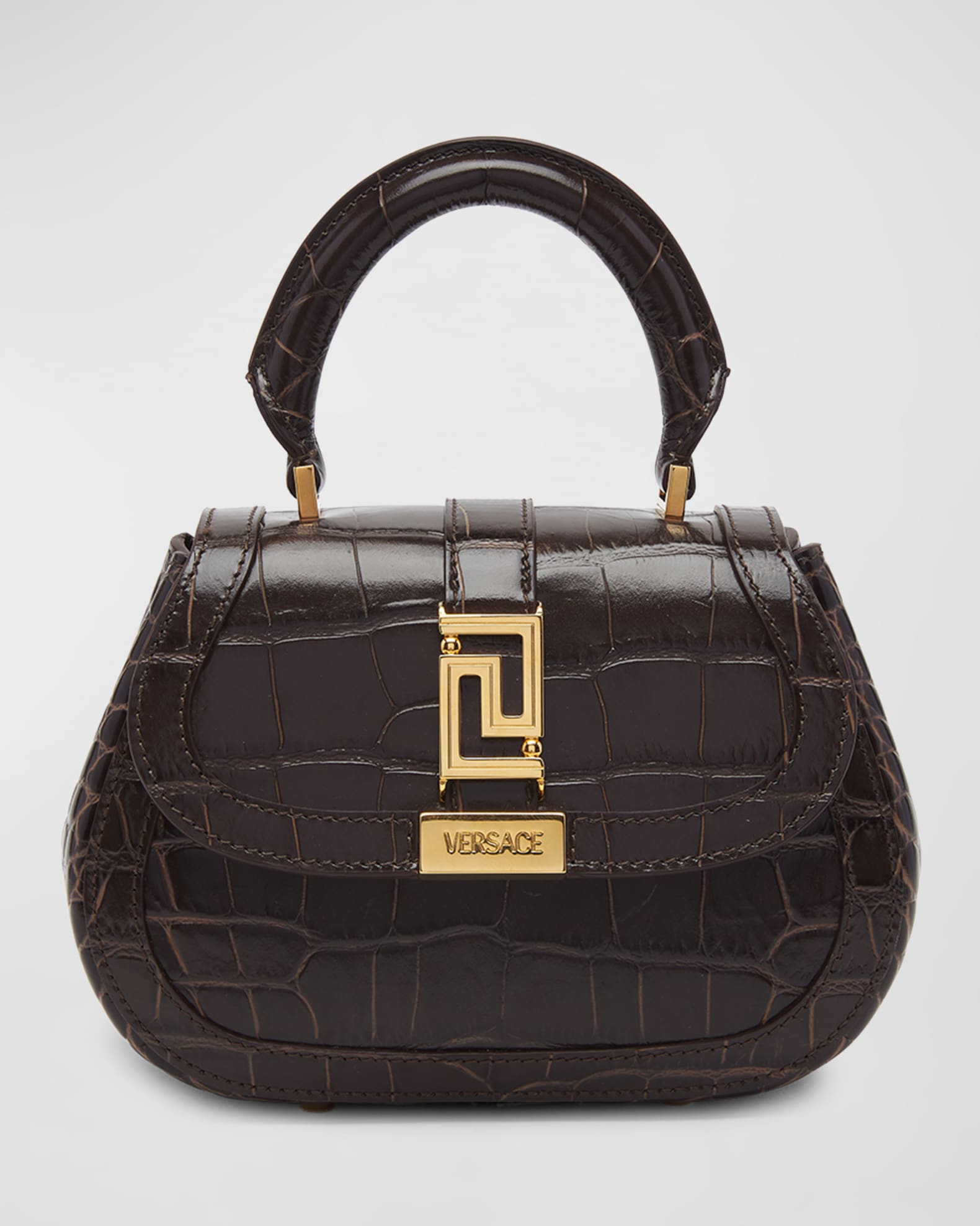 Versace Greca Goddess Mini Croc Embossed Top Handle Bag Neiman