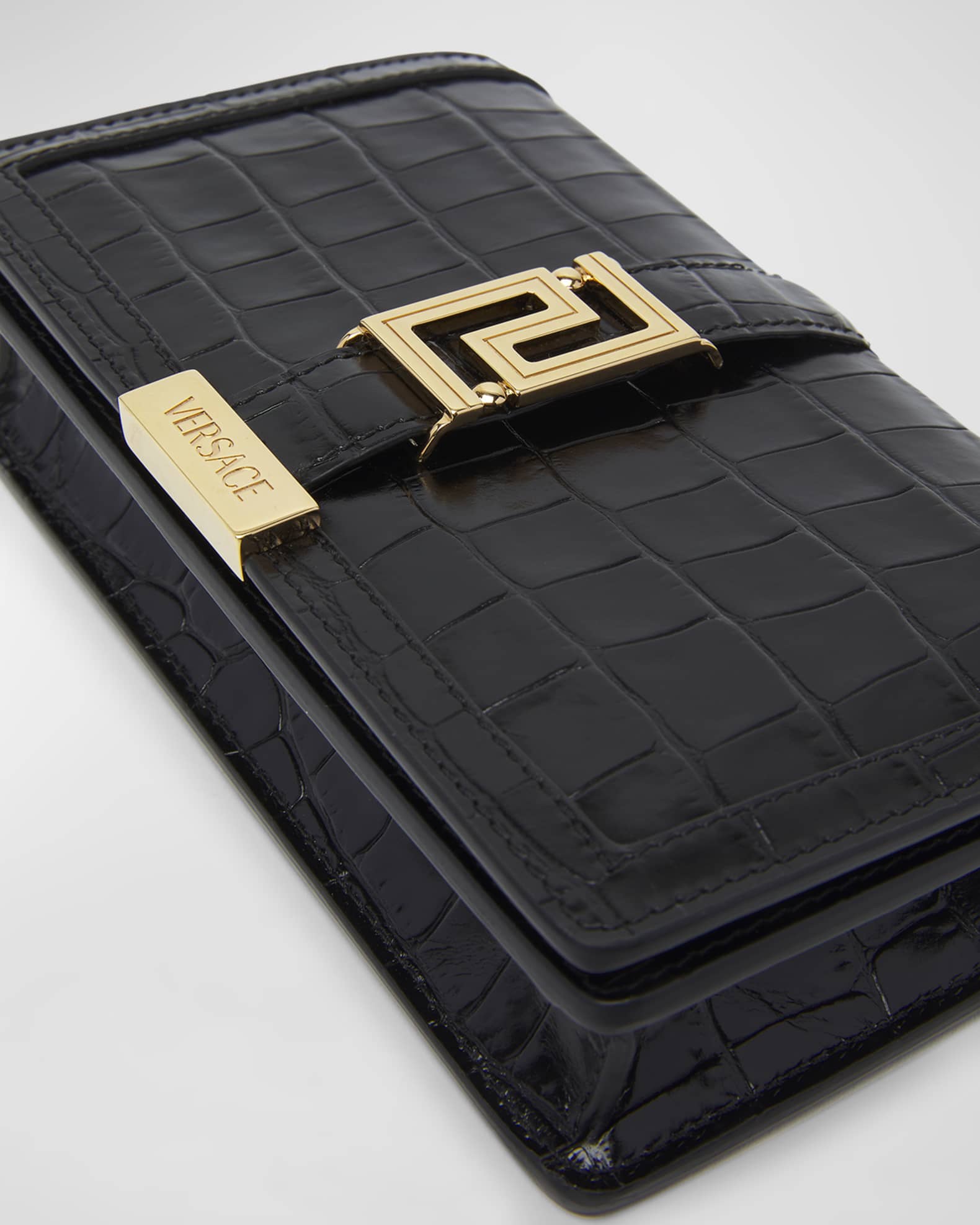 Versace Greca Goddess Croc-Embossed Wallet on Chain | Neiman Marcus
